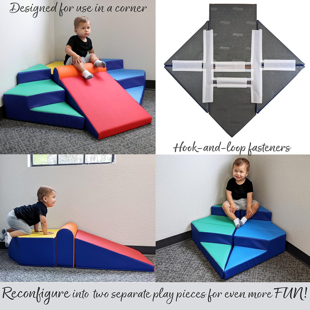 Factory Direct Partners 13383 SoftScape Step Up and Slide Corner Climber, Indoor Active Play Structure for Toddlers and Preschoolers (4-Piece) - Contemporary