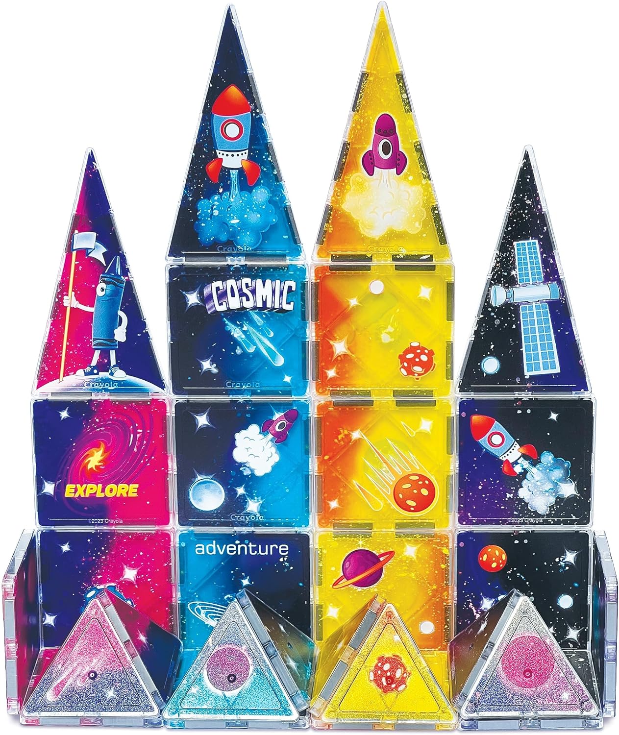 CreateOn Crayola Cosmic Magnetic Tiles, Building Set for Kids, Magnetic Building Toys for Kids, STEM Learning Toys for Boys and Girls Ages 3 and Up - 36-Pieces (Cosmic)