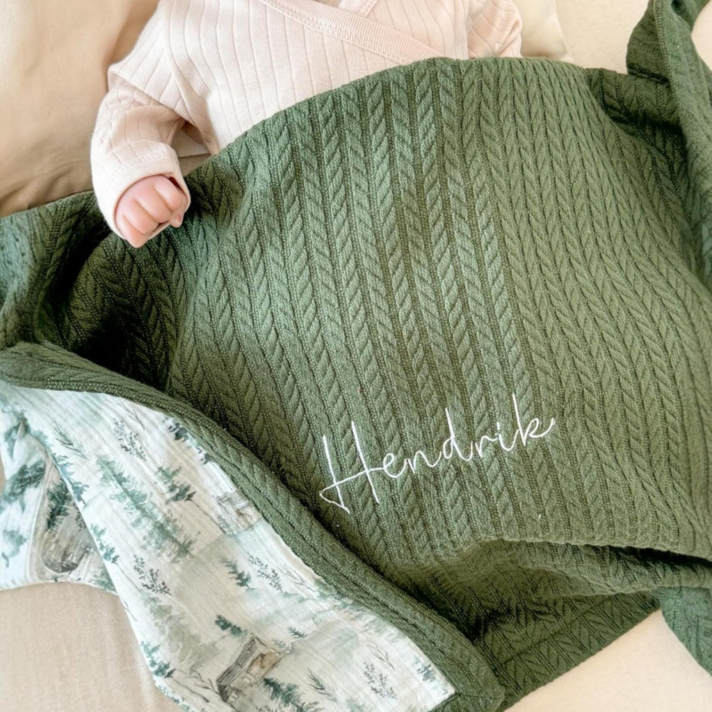 Personalized Baby Blanket with Name – Handmade 100% Organic Cotton Newborn Gift | Custom Knit Blanket for Boys, Girls, Kids & Baby Showers
