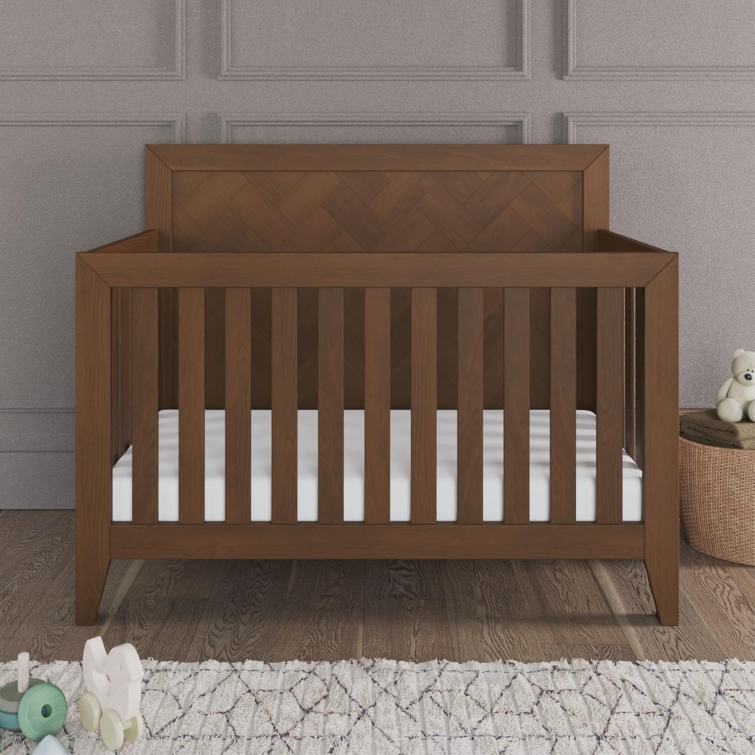 Child Craft Kieran 4-in-1 Convertible Crib, Baby Crib Converts to Day Bed, Toddler Bed and Full Size Bed, 3 Adjustable Mattress Positions, Non-Toxic, Baby Safe Finish (Toasted Chestnut)