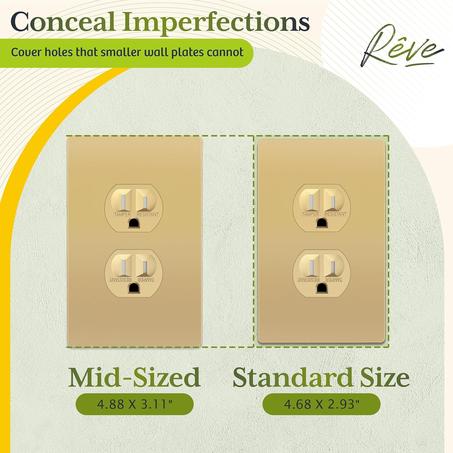 TG Mid-Size Screwless Duplex Wall Plate, Child Safe Receptacle Outlet Cover, Medium Size 1-Gang 4.88" H x 3.11" L, Polycarbonate Thermoplastic, UL Listed, SP-MS1-GD, Gold (1 Pack)