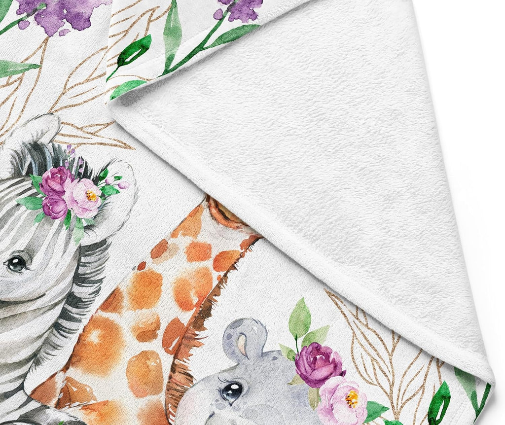 UNIQUE Violet Flowers Safari Ultra Soft Fleece Baby Blanket 30x40in, Cute Zebra Hippo Giraffe Baby Blanket, Girl
