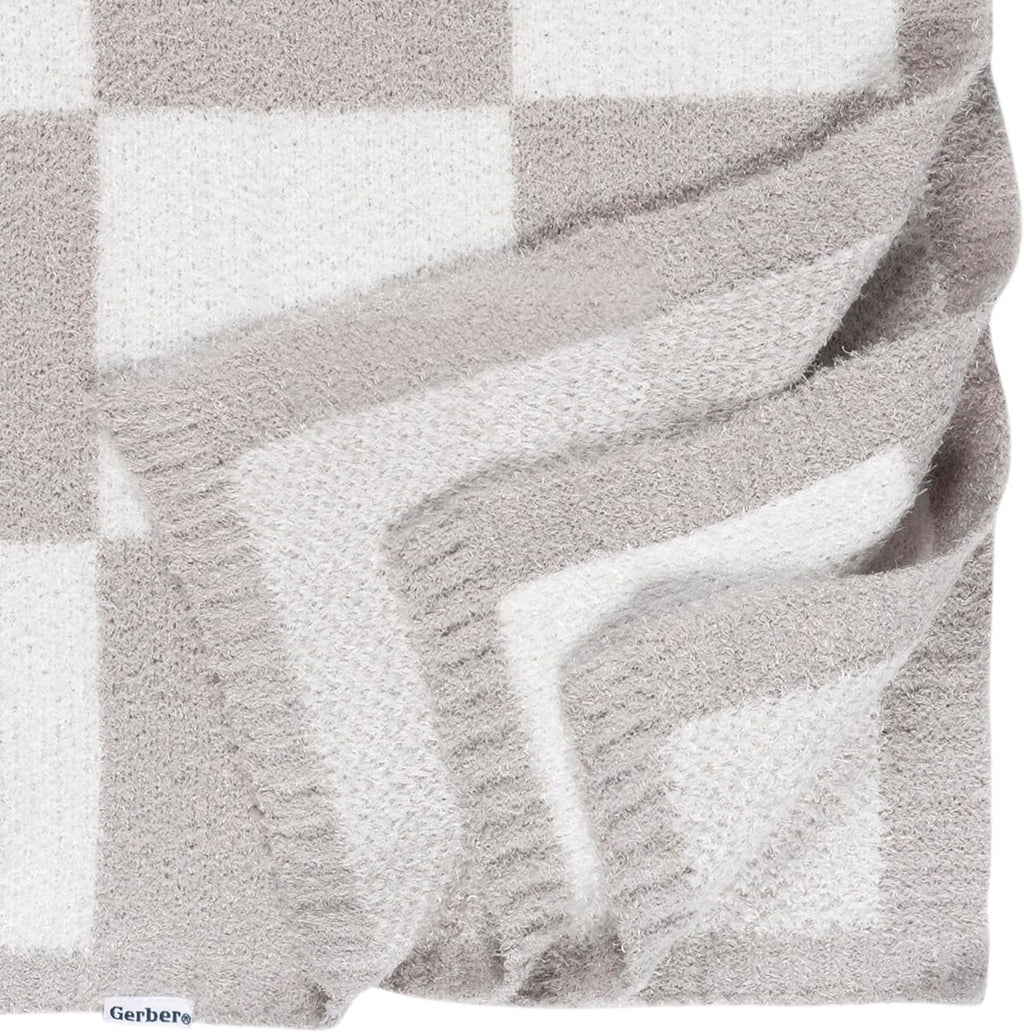 Gerber Unisex Baby Cozy Soft Silky Mink Checkerboard Grid Blanket, Tan Check, One Size