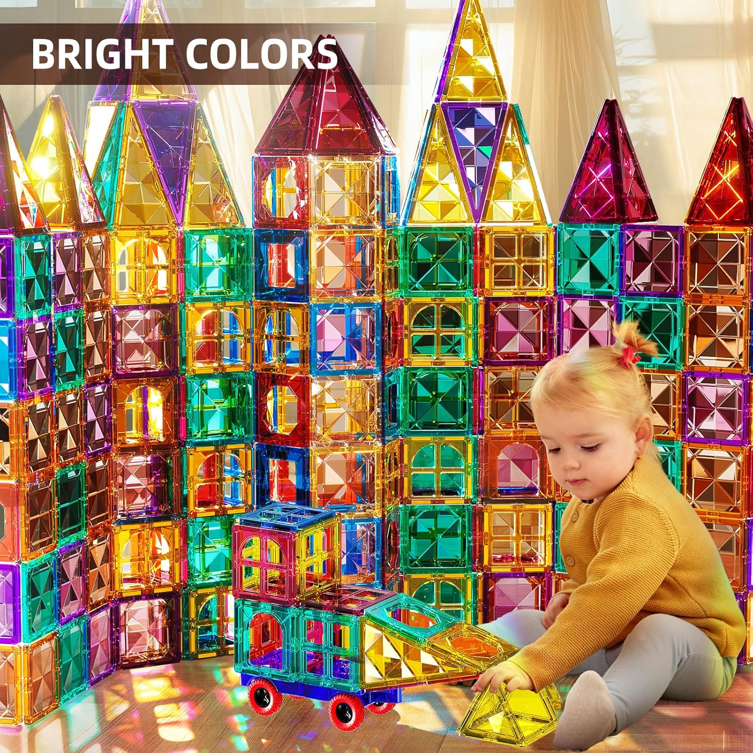 TEMI Magnetic Tiles,Building Blocks, Magnets Building Set, Learning and Education Toys Christmas Toy Gift for Ages 3 4 5 6 7 8+ Year Old Toddler Kids Boys and Girls (Magnetic Tiles-150pcs)