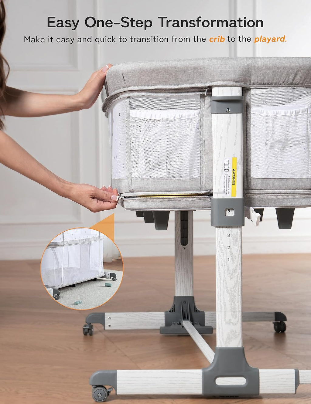 besrey 5 in 1 Baby Bassinet Bedside Sleeper, Playpen with Bassinet & Baby Cradle, Adjustable Bedside Crib for Newborn Infant with Mobile Toy Hanger, Hanging Diaper Bag, Mosquito Net, Mattress