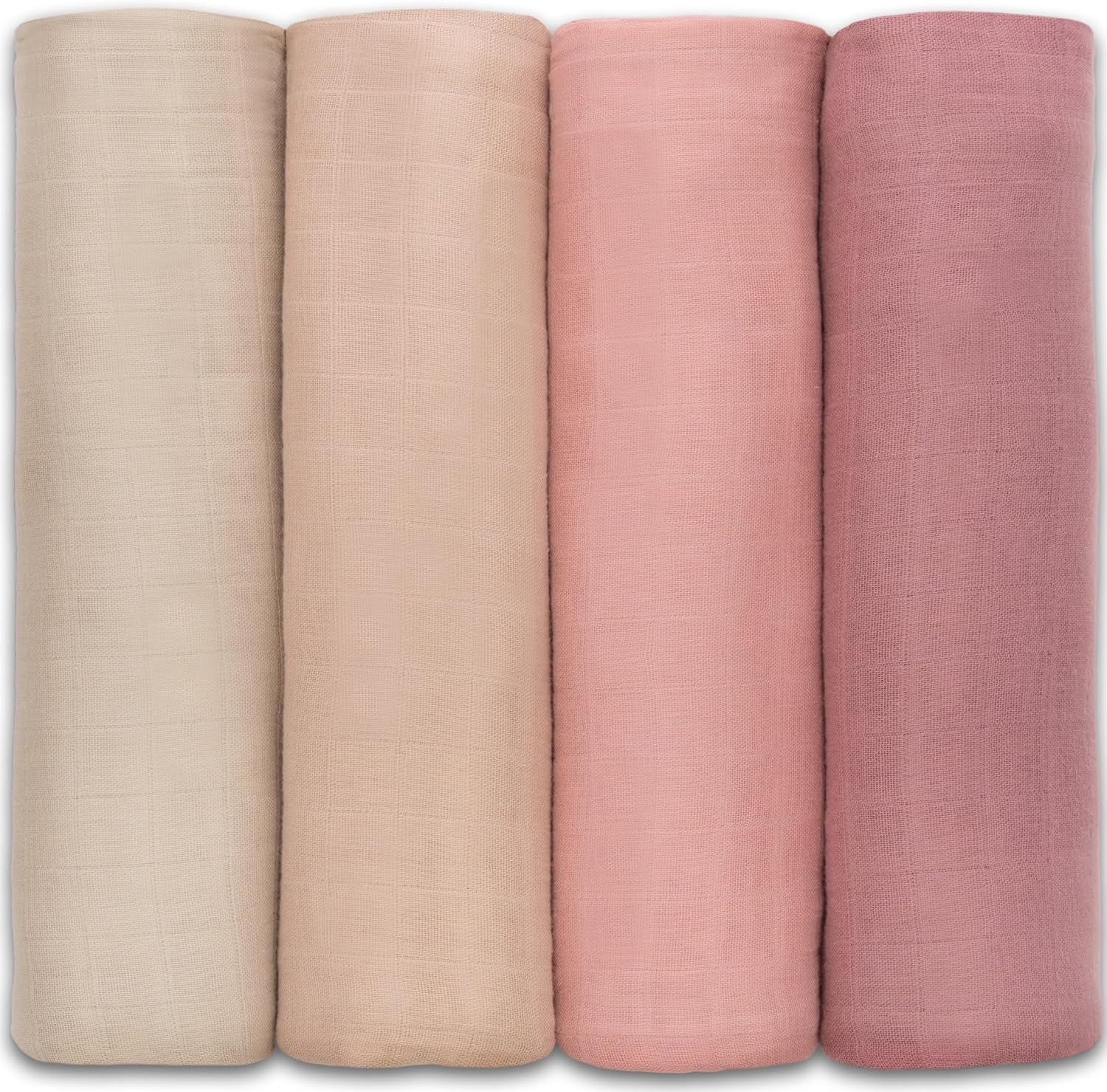 Comfy Cubs Muslin Swaddle Blankets Pack of 4, 47 x 47 Inches, Soft Cotton Baby Blanket Set, Large Multipurpose Swaddling Wraps for Newborns - Self-Soothing Swaddle - Cream, Blush, Bold Blush, Mauve
