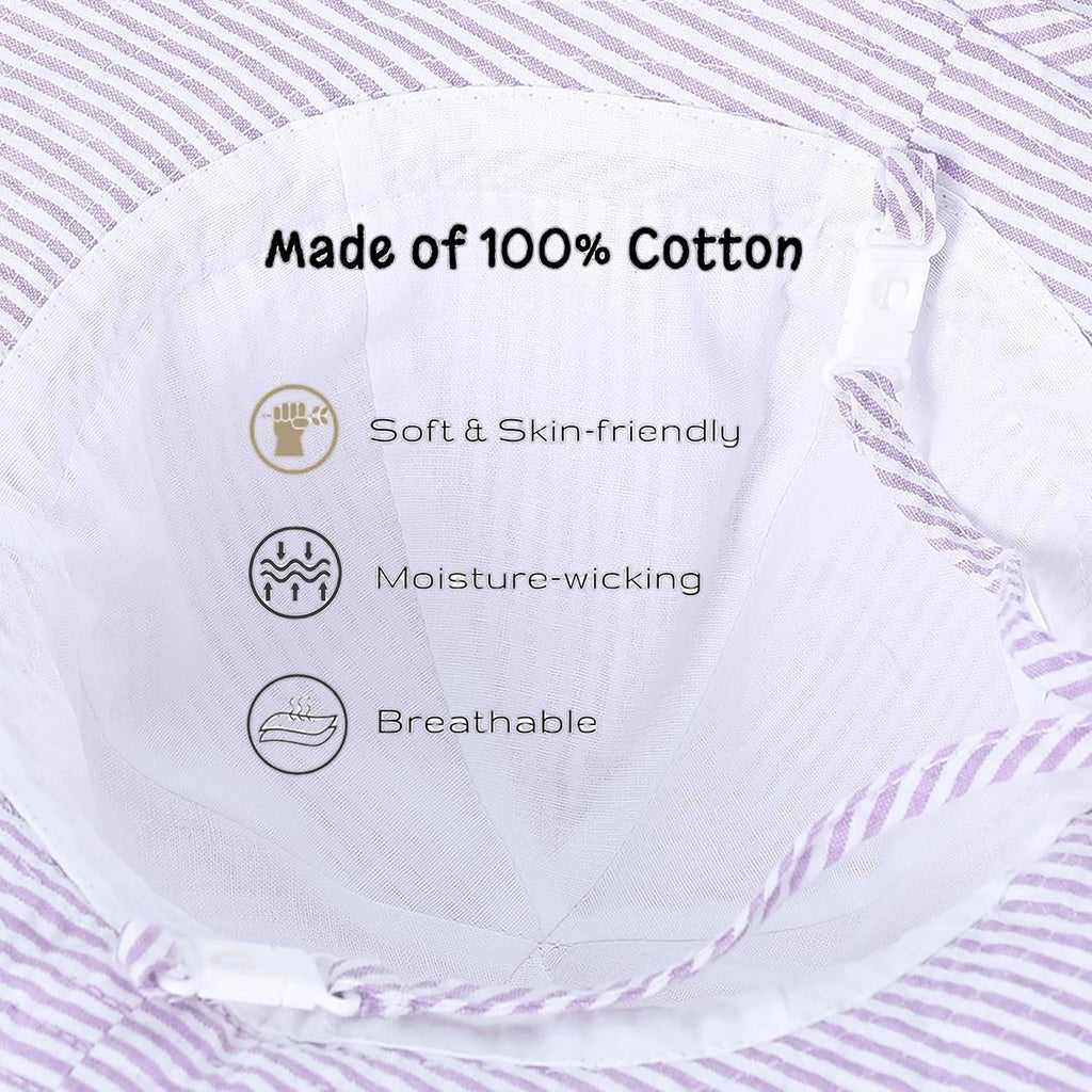 Baby & Toddler Wide Brim Sun Hats UPF 50+ Sun Protection Bucket Cap Cute Adjustable Hat in Seersucker