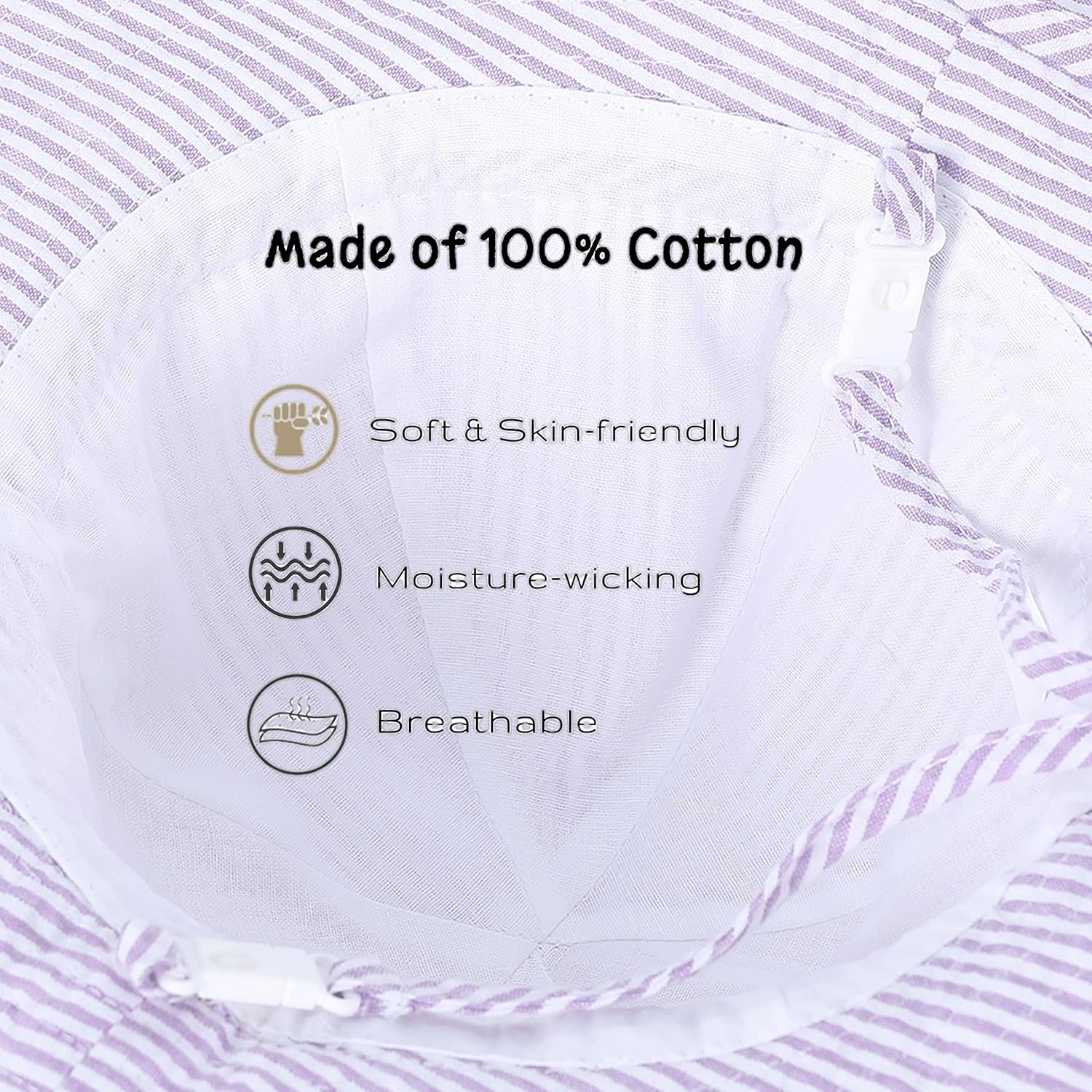 Baby & Toddler Wide Brim Sun Hats UPF 50+ Sun Protection Bucket Cap Cute Adjustable Hat in Seersucker