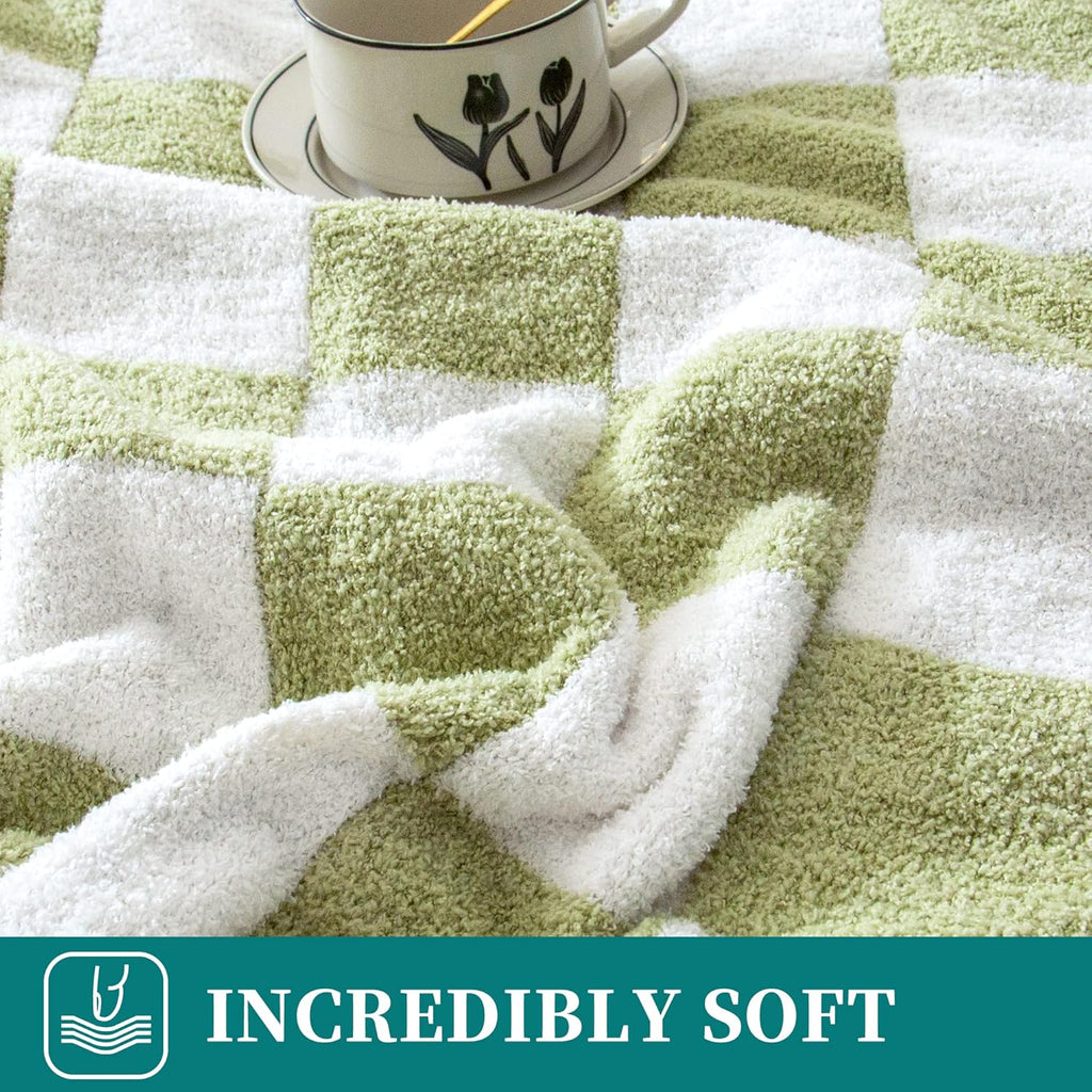 SeaRoomy Checkered Throw Blanket, Ultra Soft Cozy Reversible Checkerboard Fuzzy Blanket, Fluffy Lightweight Microfiber Knit Throw Blanket for Couch Sofa Bed Decor Gift(Sage Green, 51"×63")