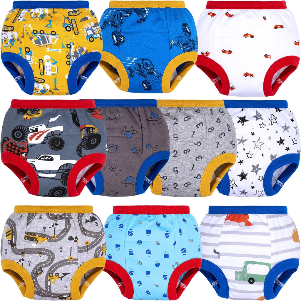 BIG ELEPHANT Potty Training Underwear - 10 Pack, 100% Cotton Absorbent Unisex Toddler Pee Pants for Boys Girls