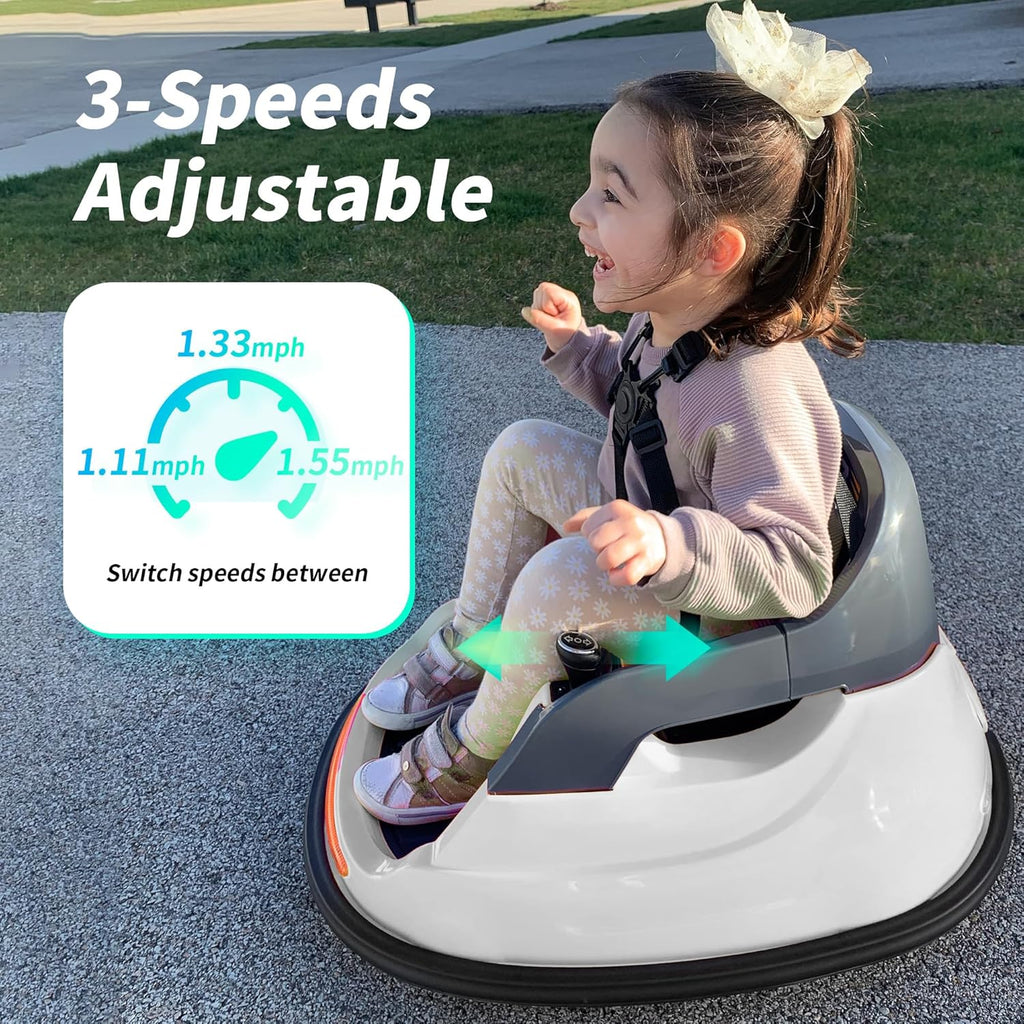 Baby Bumper Car, 6V Electric Kids Bumper Car for Toddlers with Remote Control, Bluetooth - White