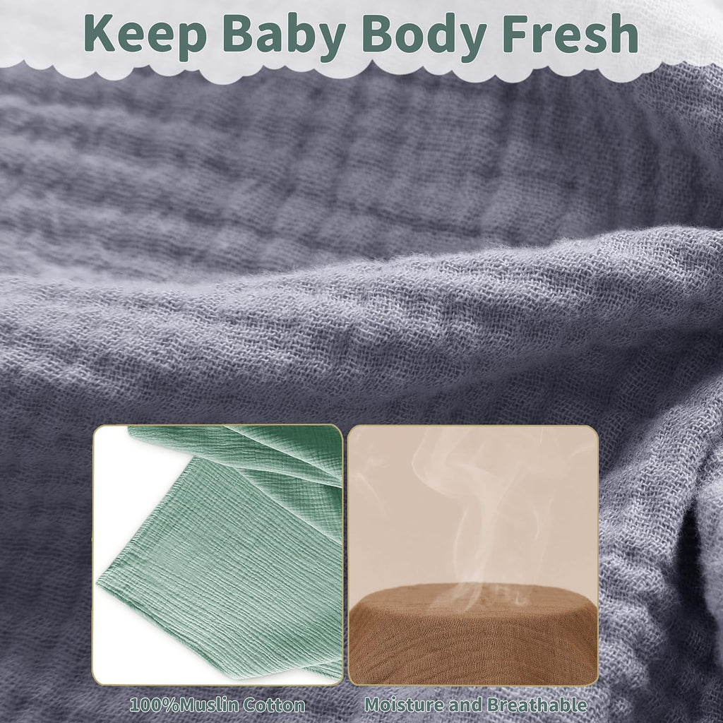 Muslin Swaddle Blankets for Newborn, 2 Pack Breathable Soft Receiving Blanket, Large 41 x 41 inches Swaddle Wrap Burping Clothes, Essentials Infant Shower Items. (Gray & Green)