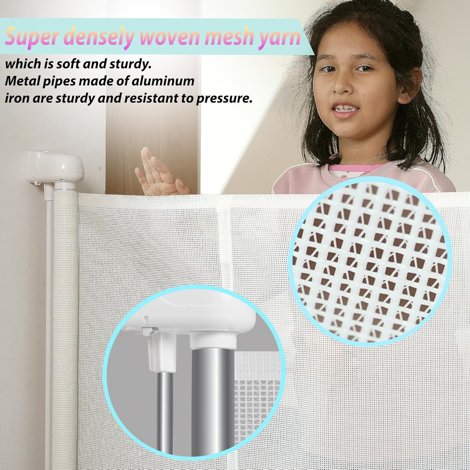 Retractable Baby Gates for Stairs, 55" Wide Baby Gate Dog Gate, 41" Tall Retractable Pet Gate for Doorways, Child Safety Gates Mesh Gate with Fiberglass Rods for Stairways, Hallways, Indoor/Outdoor