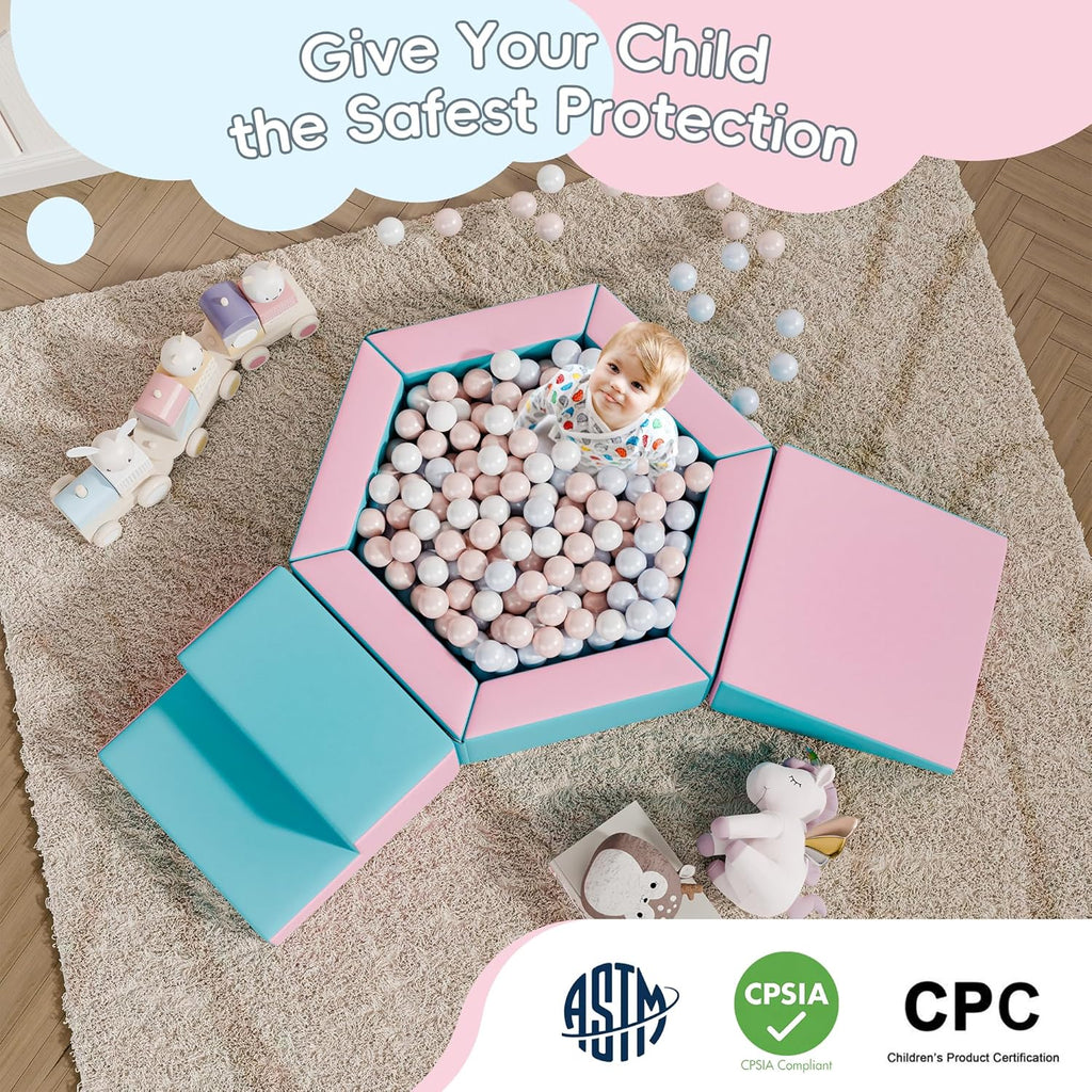 Foam Climbing Blocks for Girls Toddlers,Pink Soft Play Set Ball Pit,Climb & Crawl Foam Playset for Kids, Toddler Climber Indoor with Pad,Easy to Clean
