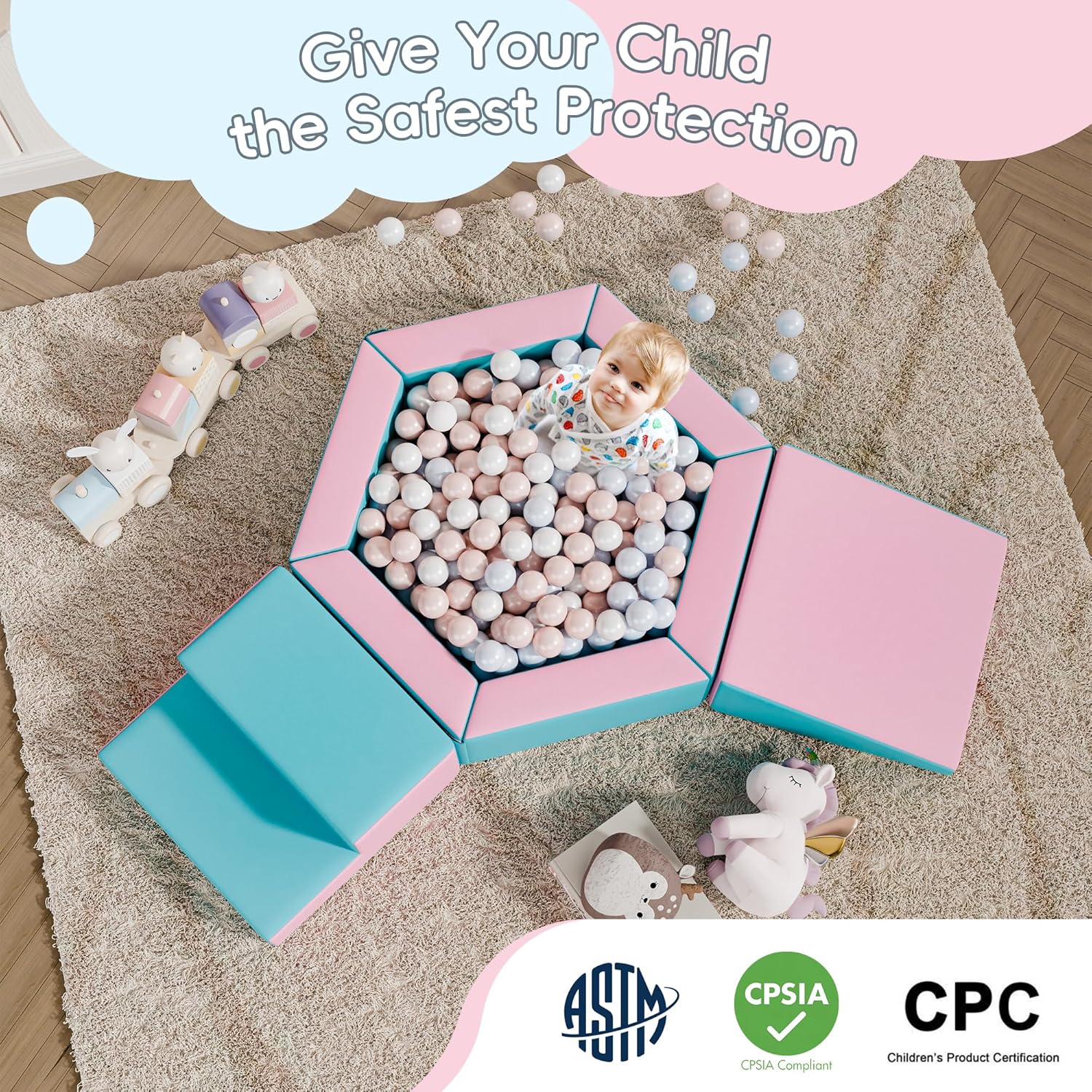 Foam Climbing Blocks for Girls Toddlers,Pink Soft Play Set Ball Pit,Climb & Crawl Foam Playset for Kids, Toddler Climber Indoor with Pad,Easy to Clean