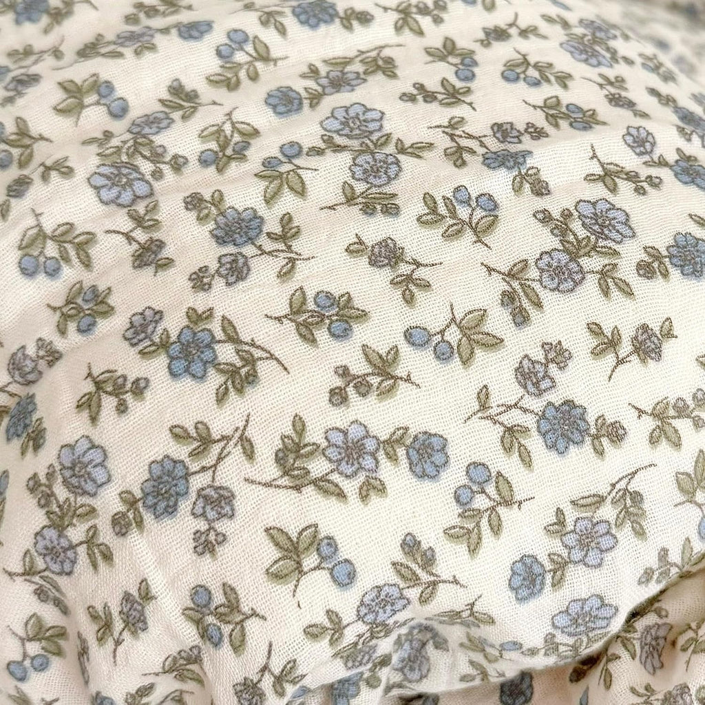 BuLuTu 2 Layers Muslin Cotton Toddler Pillowcase, 1 pc, 14"x20", Shabby Chic Blue Floral Print Pillow Cases for Kids Girls Boys Pillow Covers Soft Breathable, Envelope Closure