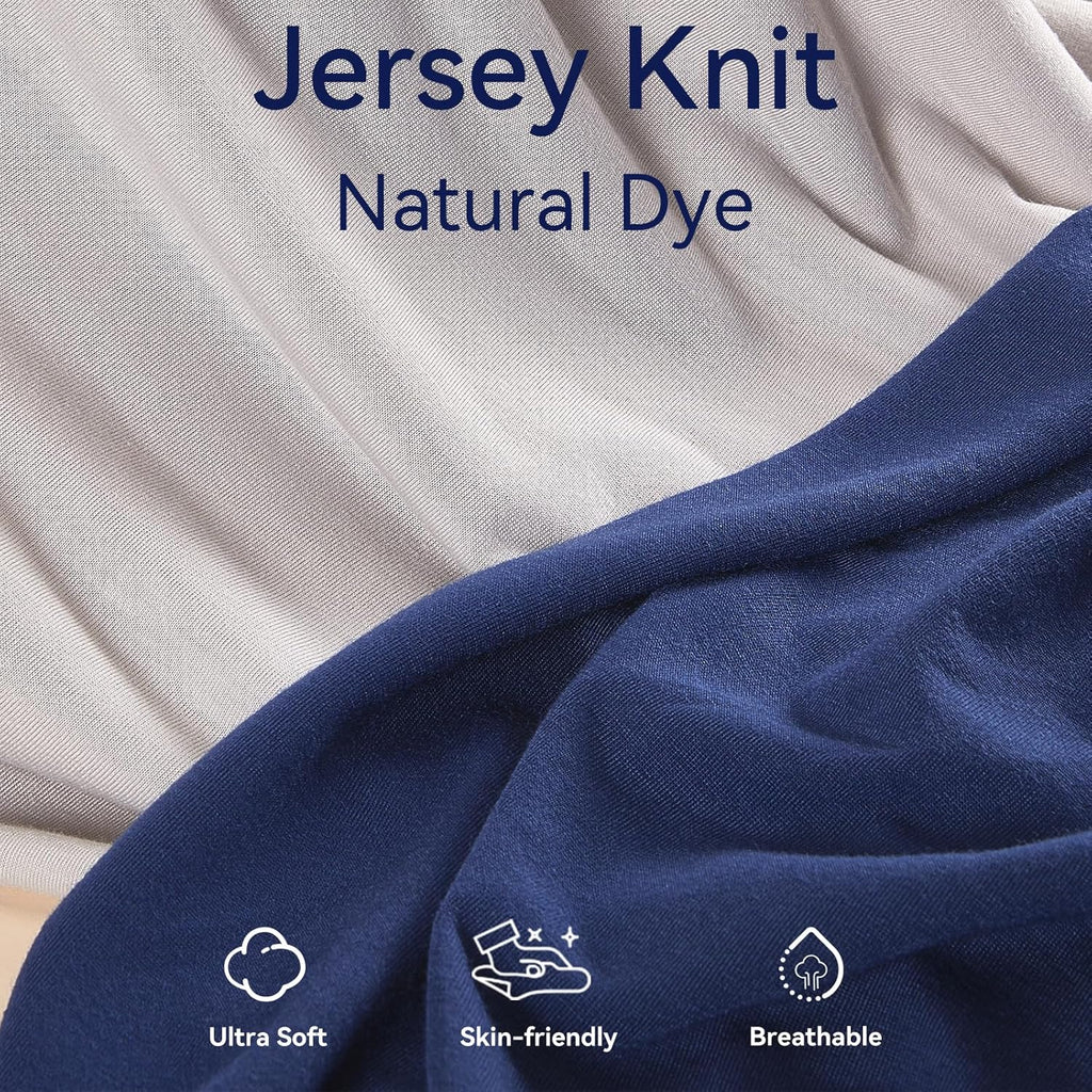 TILLYOU Changing Pad Cover Set in Soft Jersey Material - Fits 32"/34''x16 Contoured Pad for Babies, Navy Blue & Lt Gray