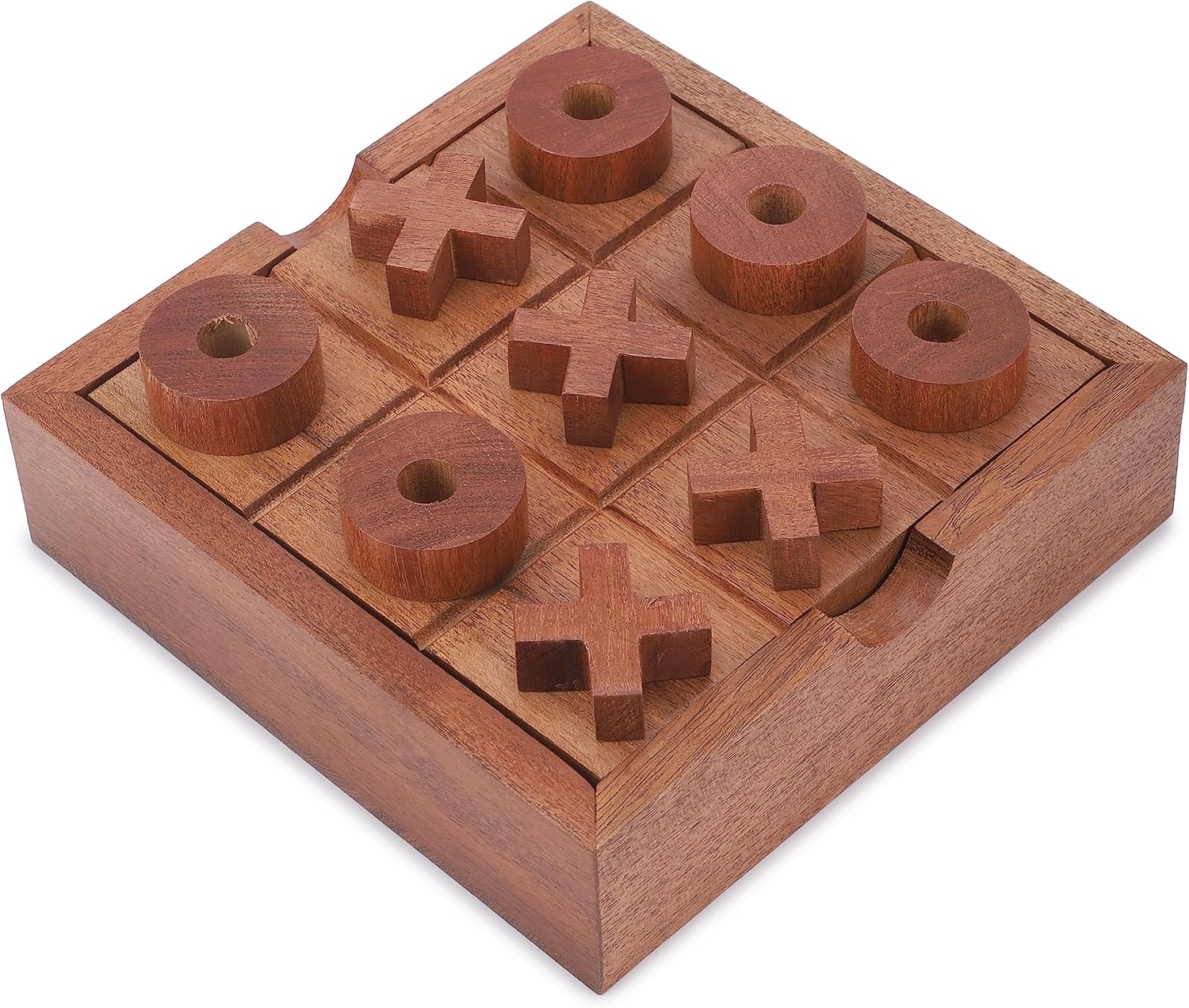 Ajuny Tic Tac Toe Classic Board Games for Kids and Adults with Decorative Storage Box Wooden Farmhouse Coffee Table Living Room Desk Decor Family Night Travel Game Best Gifts 5.9 Inch