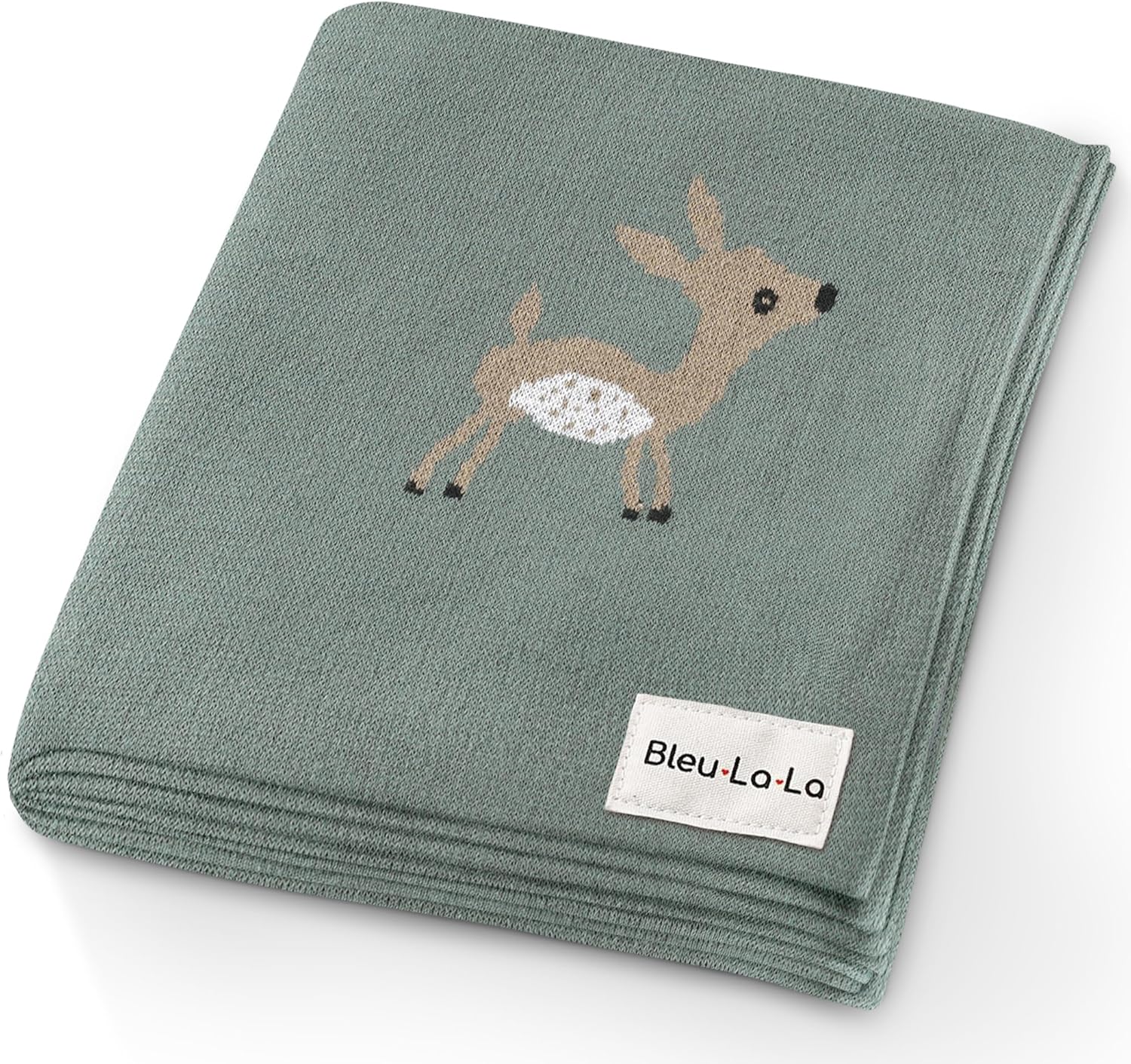 Soft Baby Swaddle Receiving Blanket - 100% Cotton Knit Soft Cozy Receiving Swaddling Crib Stroller Quilt Blanket for Shower Gift Registry for Newborns, Infants, Toddlers (Deer - Sage)