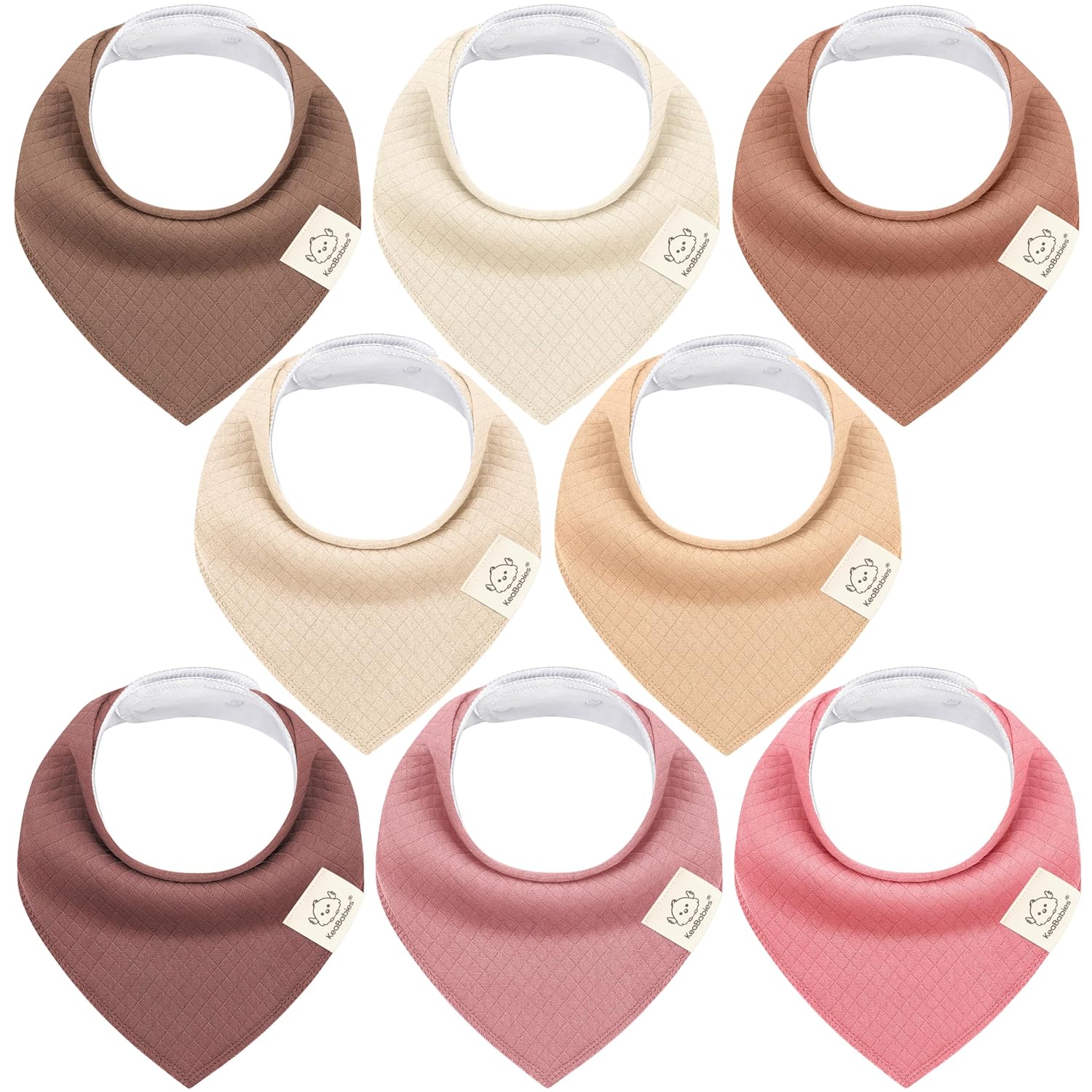 KeaBabies 8-Pack Bandana Bibs for Baby Girls, Boys - Organic Cotton Baby Bibs for Drooling & Teething Newborn, Toddler, Infant 0-36 Months, Extra Soft, Absorbent Cloth with Snaps (Rosewood)