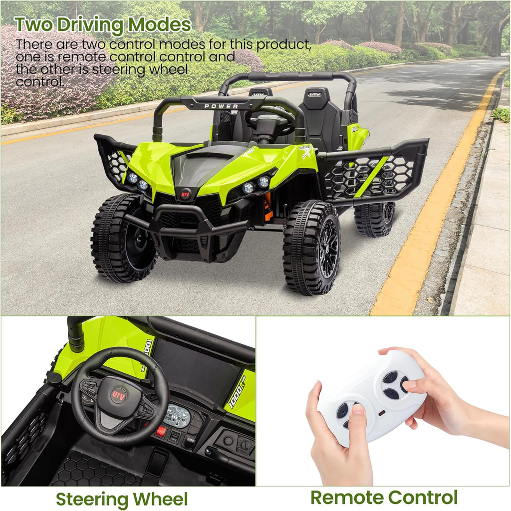 24V 2 Seater Ride On Car Truck, Power Wheels Kids UTV w/Parent Remote Control, 3.1 MPH Max Speed, Music Player, LED Lights & Storage, Electric Vehicle Ride On Toy for Kids Toddler Ages 3-8, Green