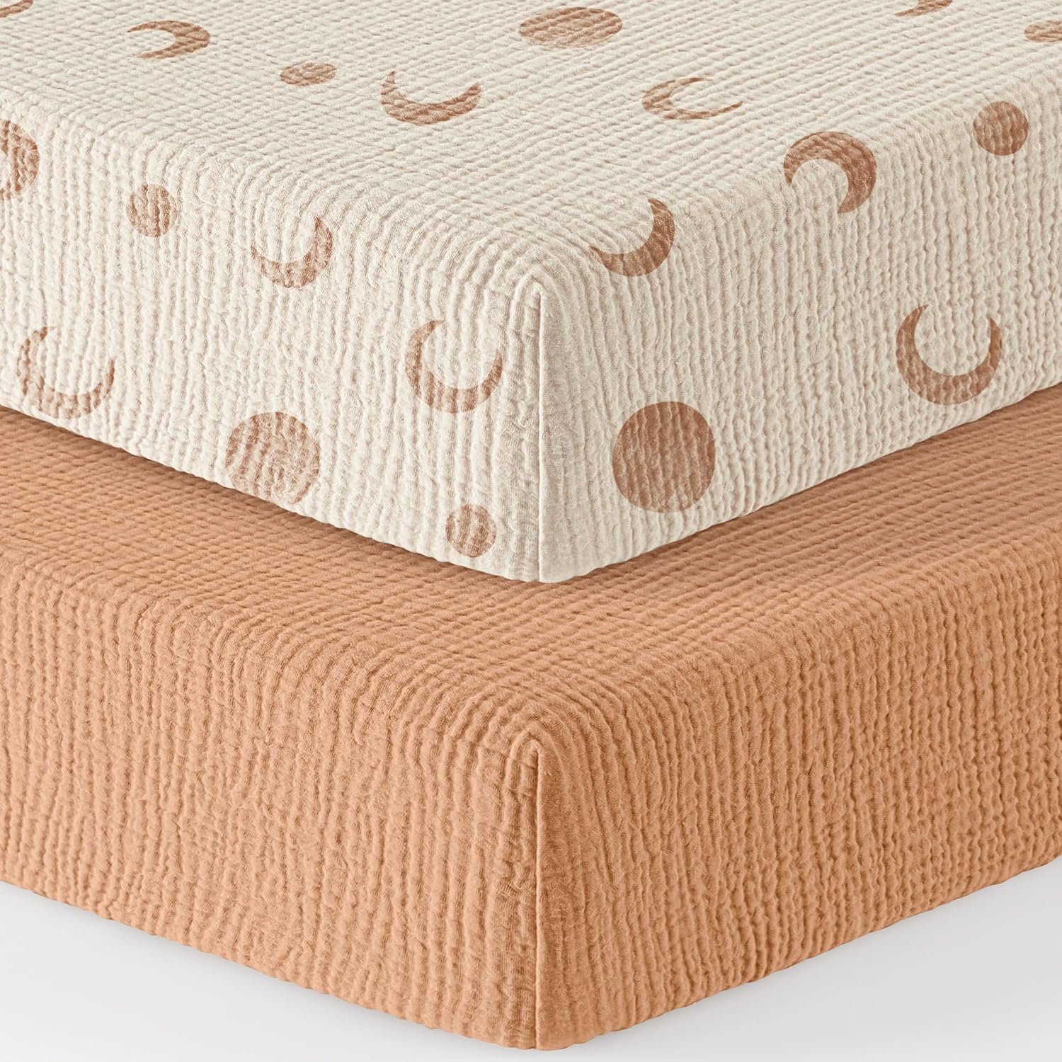 Bearmoss Muslin Mini Crib Sheets for Pack N Play Mattress - 100% Cotton - 38"x24" Soft Breathable Playard Baby Crib Sheets Neutral for Boys Girls - 2 Pack (Brown Moon)