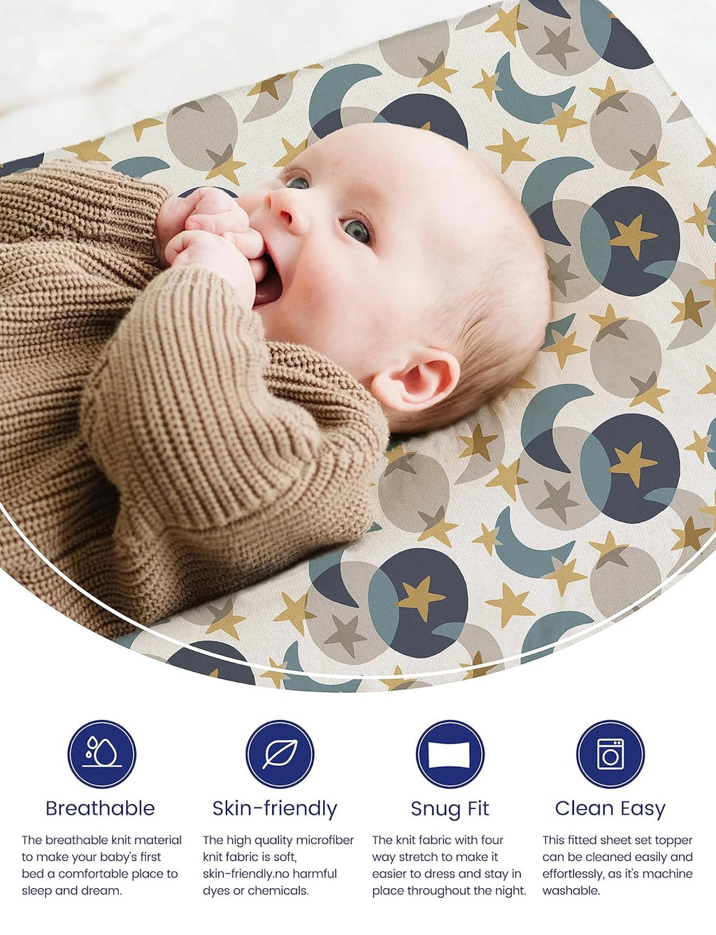 TotAha Space Changing Table Cover, Super Stretchy Jersey Star Changing Pad Cover, Buttery Soft Diaper Changing Pad Cover Fit 32x16 Changing Pads