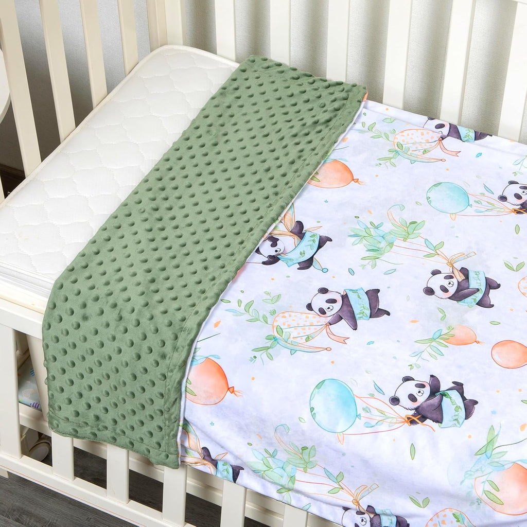 Baby Blanket for Boys Girls Soft Minky with Double Layer Dotted Backing, Cartoon Printed 30 x 40 Inch Toddler Blanket (Panda)