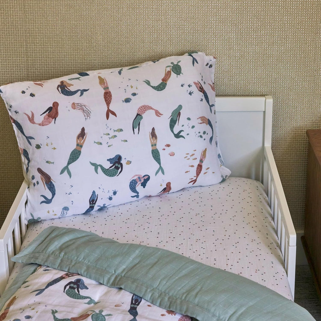 Little Unicorn Standard Pillowcase 2 Pack | Super Soft & Breathable Muslin Fabric | Snug Envelope Closure (Mermaid Party)