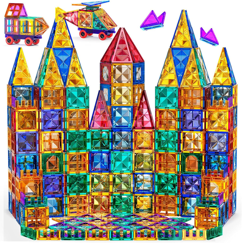 TEMI Magnetic Tiles,Building Blocks, Magnets Building Set, Learning & Education Toys Christmas Toy Gift for Ages 3 4 5 6 7 8+ Year Old Toddler Kids Boys and Girls (Magnetic Tiles-180pcs)