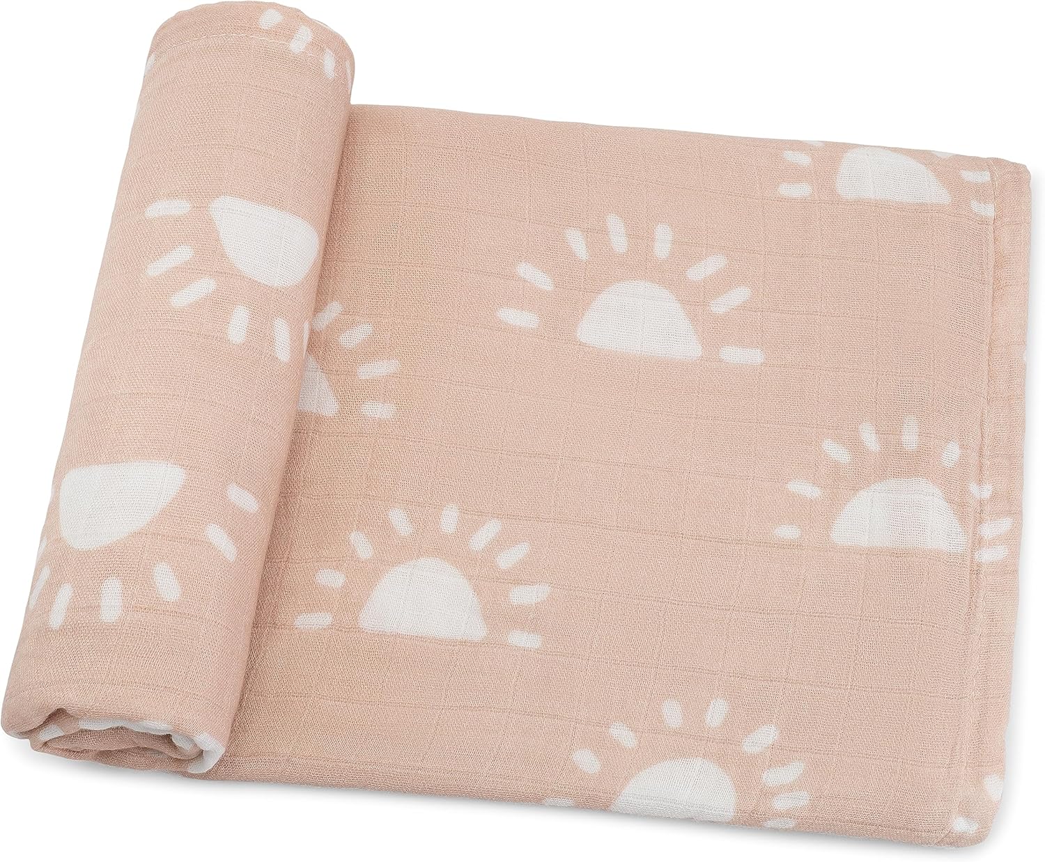 Comfy Cubs Muslin Swaddle Blankets Pack of 1 - 47 x 47 Inch Soft Cotton Baby Blanket Set, Large Multipurpose Wraps for Newborns - Self-Soothing Swaddles for Newborns - Blush Sun