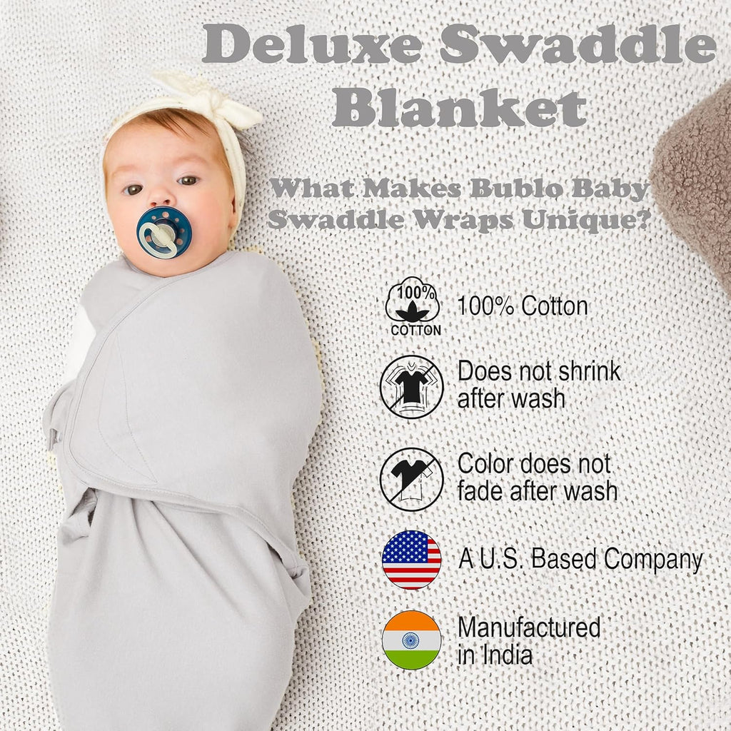 Bublo Baby Swaddles for Newborn Girls - 3 Pack Baby Swaddle Sleep Sacks - 3-6 Months - Pastel Grey-White Solid