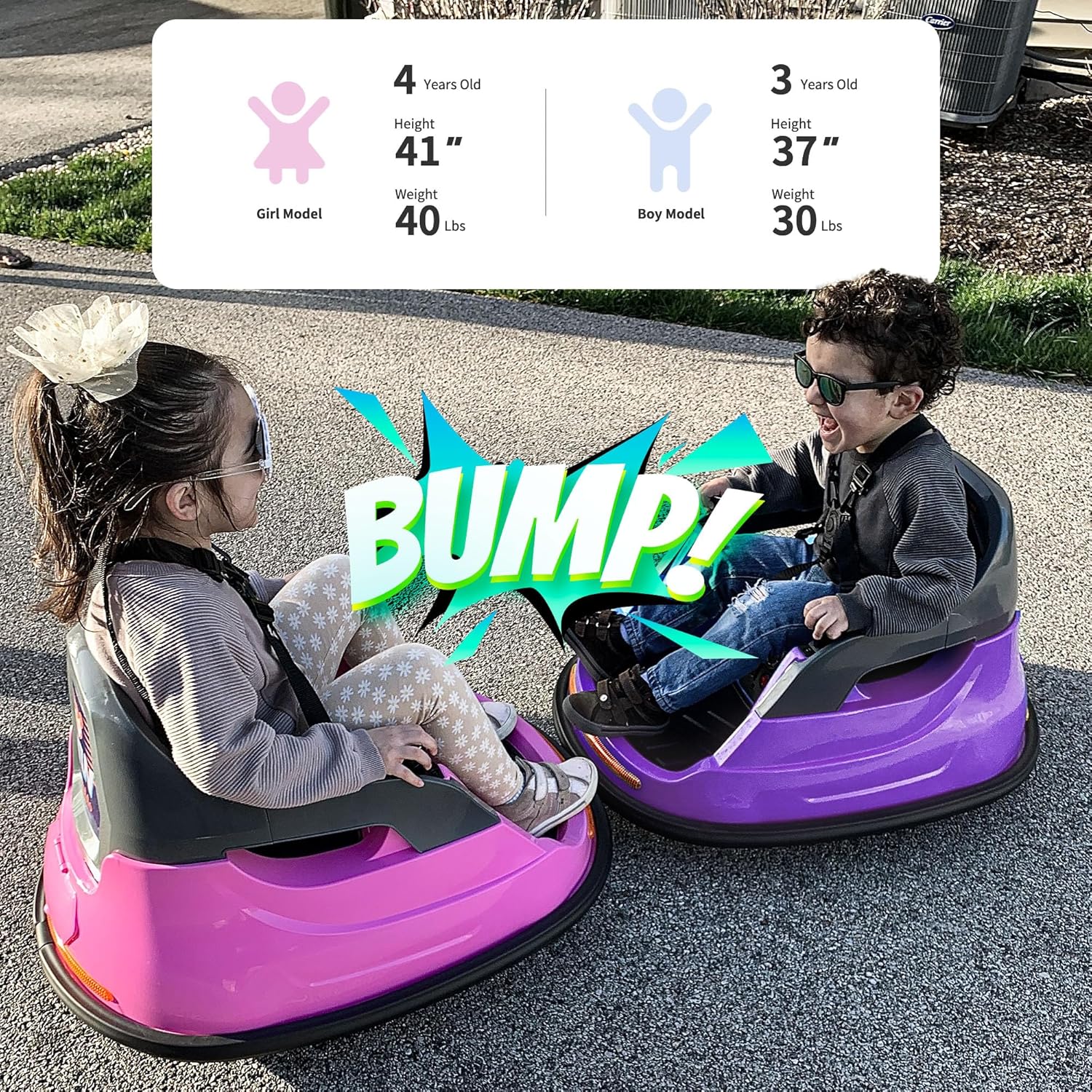 Baby Bumper Car, 6V Electric Kids Bumper Car for Toddlers with Remote Control, Bluetooth - Purple