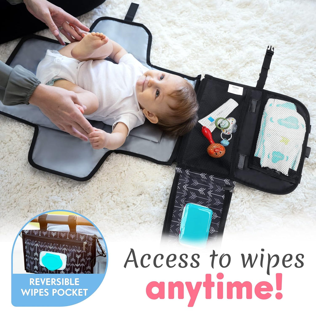 Kopi Baby Portable Diaper Changing Pad - Baby Diaper Changer Travel Bag with Wipes Pocket, Smart Design Portable Changing Mat, Infant Travel Station Kit, Gift for Newborn - Black Arrows, Classic