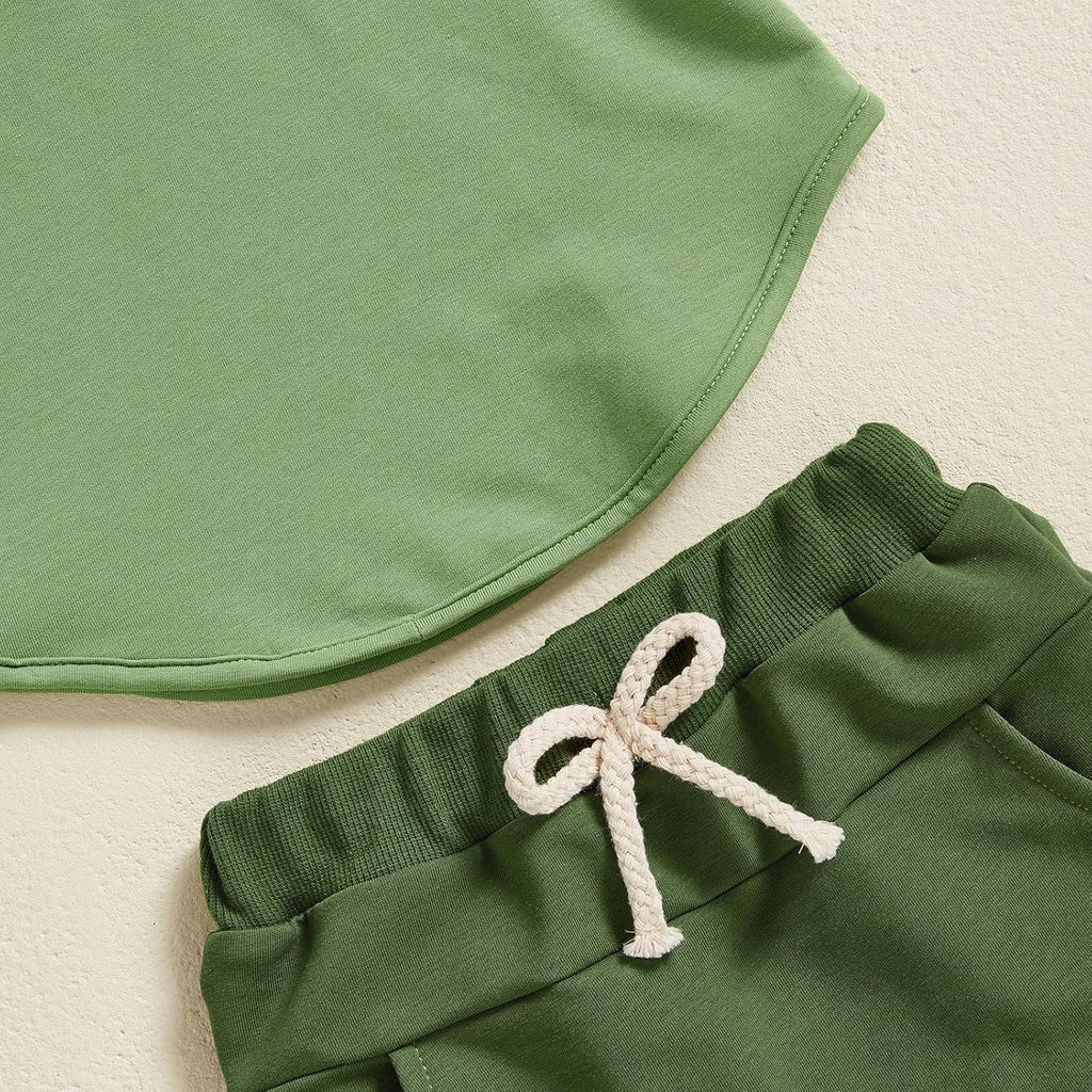 Toddler Baby Boy Summer Hooded Outfit Contrast Color Short Sleeve T Shirt Top Elastic Shorts Summer Clothes Set