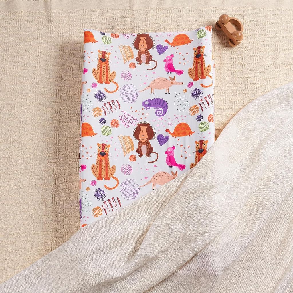 TILLYOU Baby Changing Pad Cover, Changing Table Cover for Girls Boys, Ultra Soft Breathable, 2 Pack Animal Graffiti & dot Printing