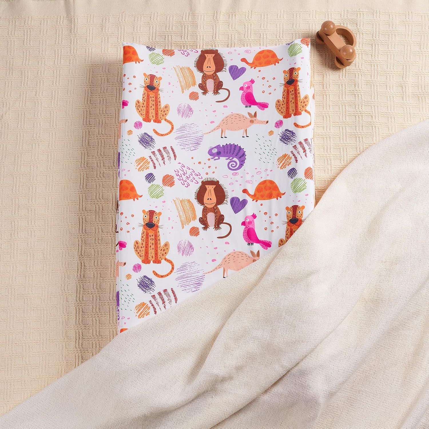 TILLYOU Baby Changing Pad Cover, Changing Table Cover for Girls Boys, Ultra Soft Breathable, 2 Pack Animal Graffiti & dot Printing