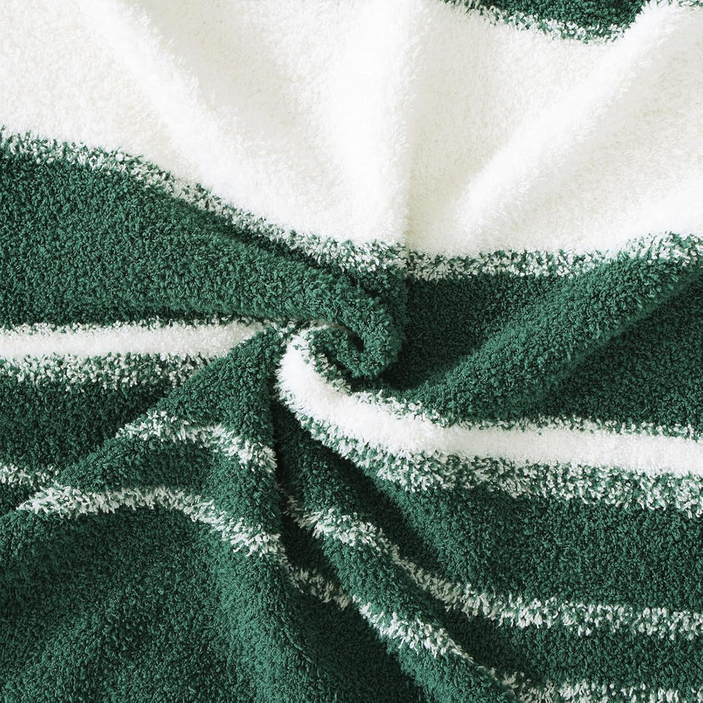 WRENGONGE Dark Green Throw Blanket, 50x70 Soft Cozy Striped Throw Blankets for Couch, Sofa, Bed, Travel, Lightweight Fluffy Warm Plush Decorative Blankets for Women, Men,Kids Gift