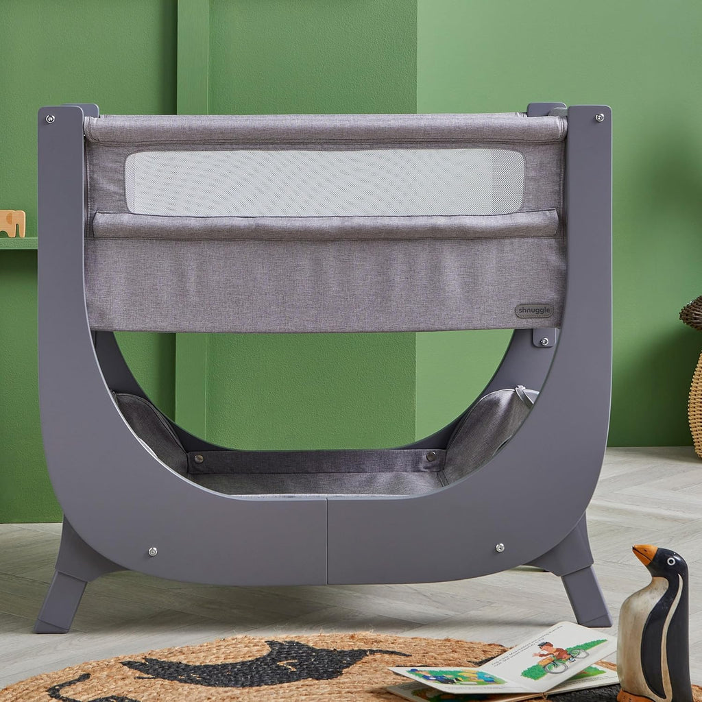 Air Lite Bedside Infant Crib | Breathable Mesh Sides, Drop-Down Panel, Reflux Incline, Adjustable Height, Compact Co-Sleeper Crib with Mattress - Grey