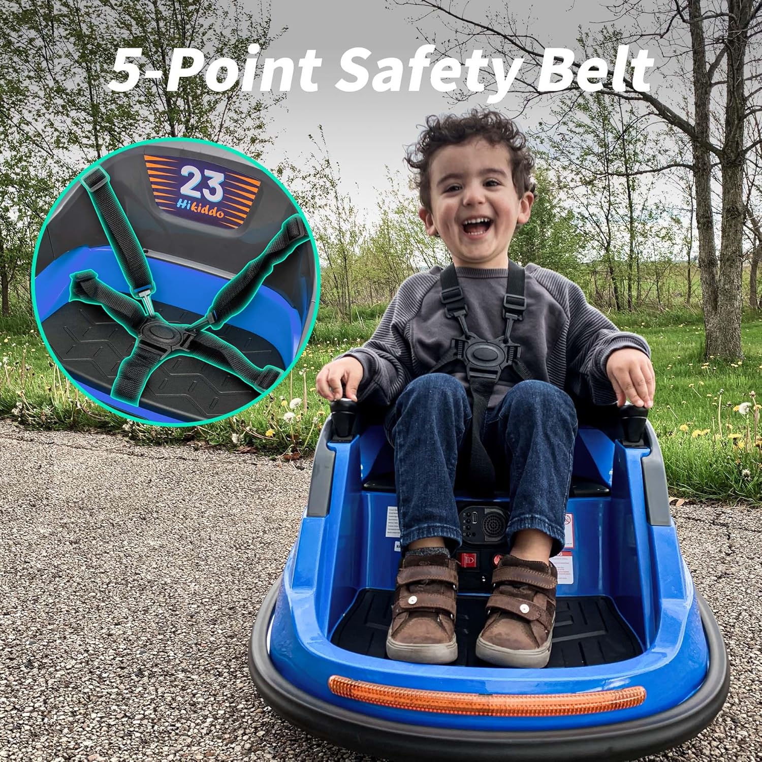 Baby Bumper Car, 6V Electric Kids Bumper Car for Toddlers with Remote Control, Bluetooth - Navy Blue