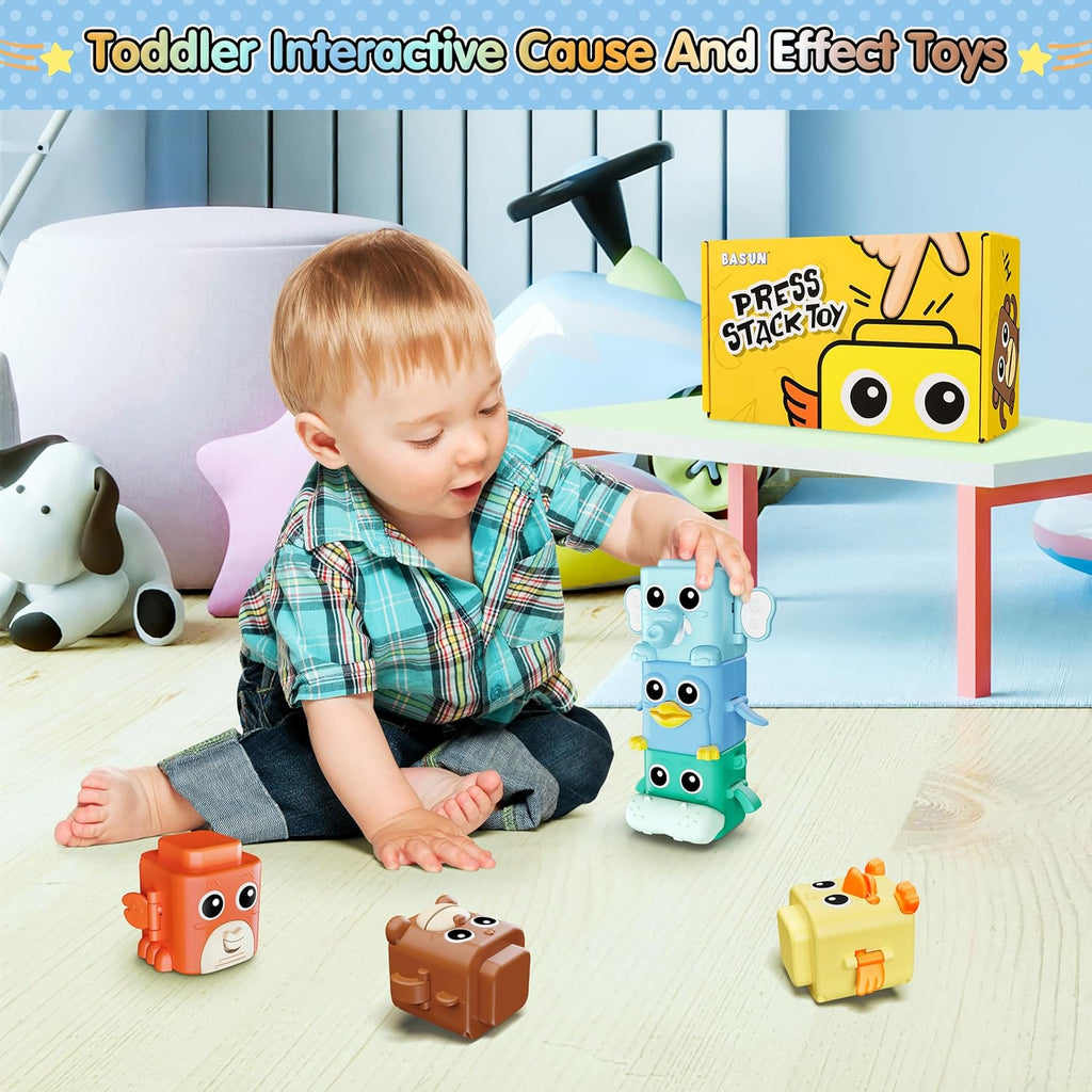 Stacking Toys Set for Toddlers 18+ Months, 6 in 1 Infant Sensory Toys with Changing Expressions, Pressable Animal Stacking Blocks, Christmas Birthday Gifts for 1 2 3 4 Years Old Baby Boys Girls