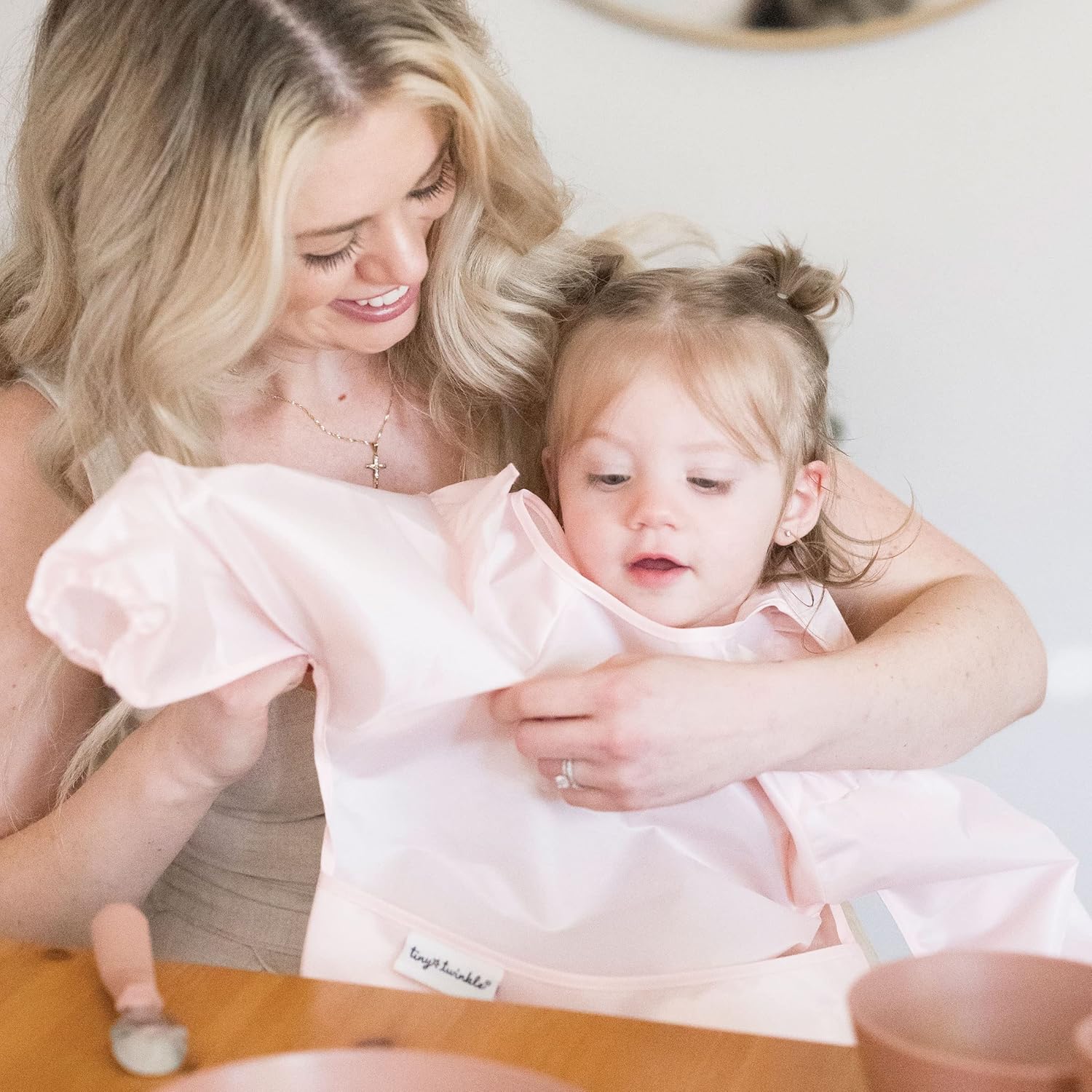 Tiny Twinkle Mess Proof Baby Bib,Waterproof Smock Baby Bib for Eating,Machine Washable Long Sleeve Bib,Baby Led Weaning,Toddler Bib,BLW Supplies(Rose, Large 2-4 Years)