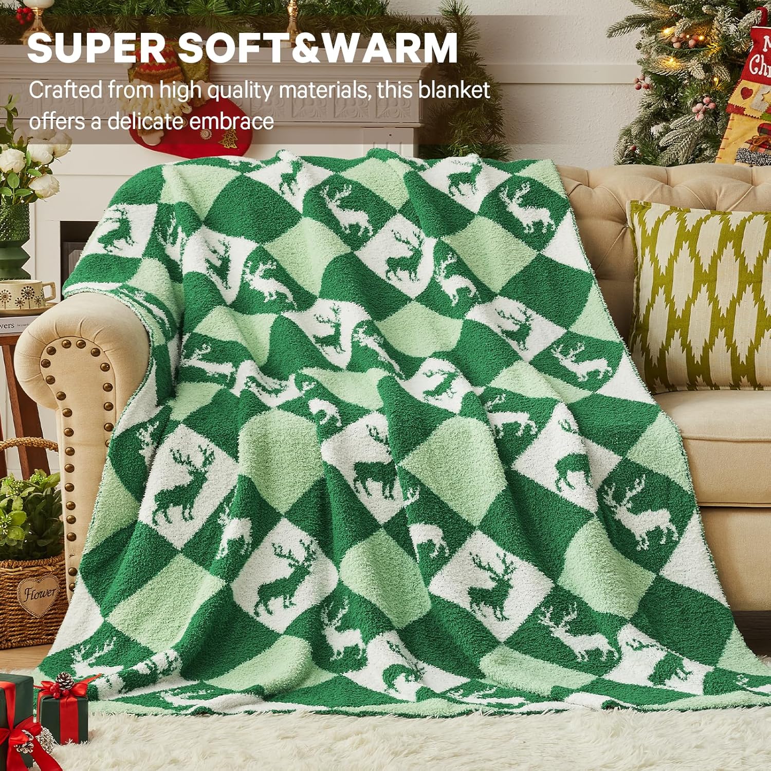 CYMULA Christmas Knit Throw Blanket - Super Soft Cozy Fuzzy Blankets for Couch, Sofa & Bed, Holiday Throw Blanket，50"x60"
