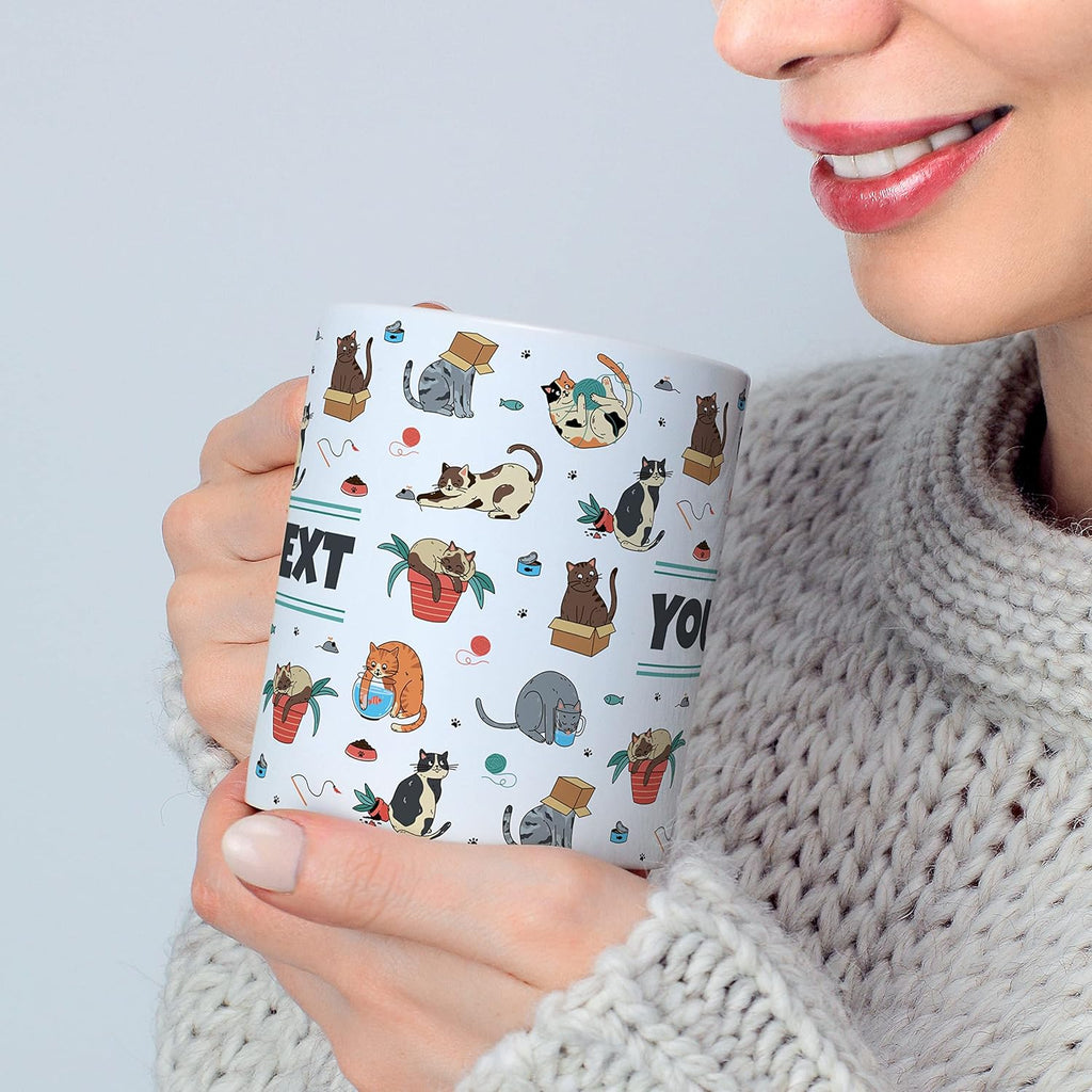 Personalized Mug for Kids - Cats - Custom Name/Text, Ceramic Hot Chocolate/Cocoa/Coffee Cup for Boys/Girls, Birthday/Christmas/Holiday Gift - 15 oz, Red Handle