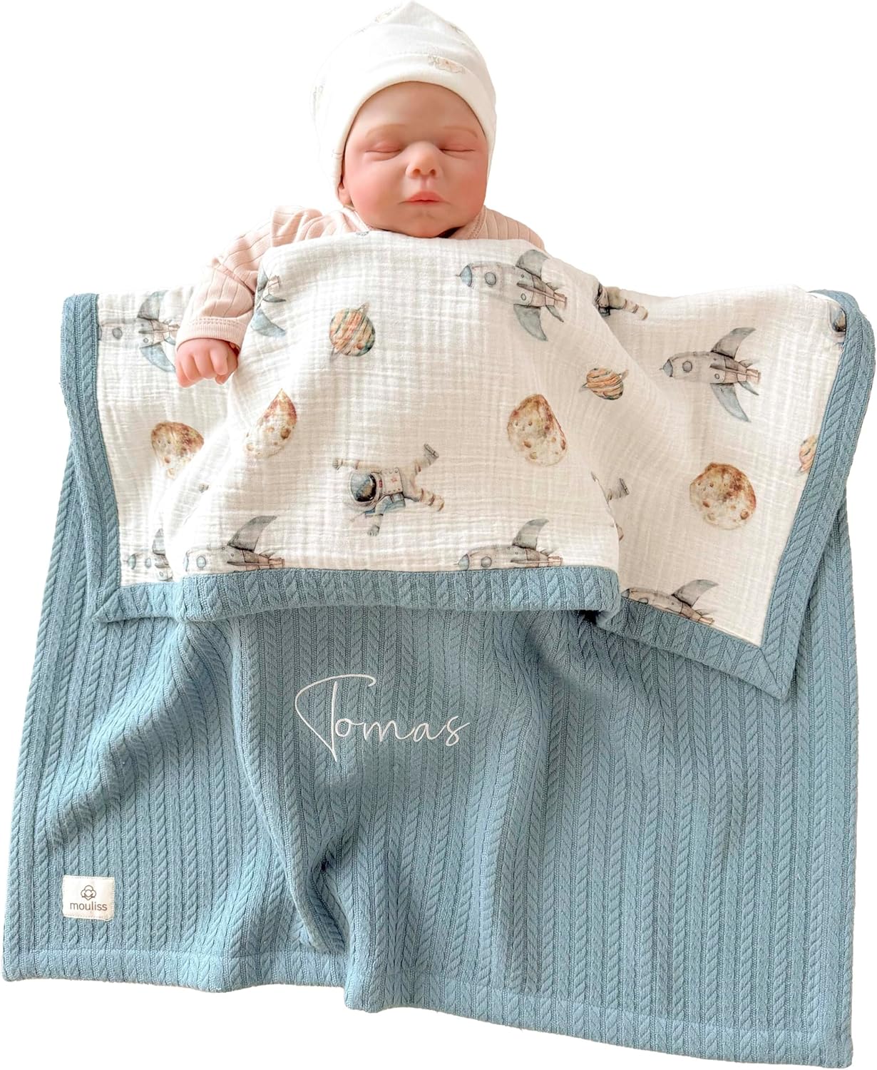 Personalized Baby Blanket with Name – Handmade 100% Organic Cotton Newborn Gift | Custom Knit Blanket for Boys, Girls, Kids & Baby Showers