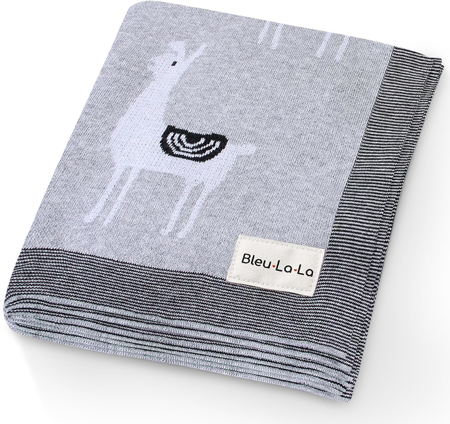 Knit Baby Swaddle Blanket - 100% Luxury Cotton Soft Cozy Receiving Swaddle Crib Stroller Blanket for Shower Gift Registry for Newborns, Infants, Toddlers (Llama - Grey)