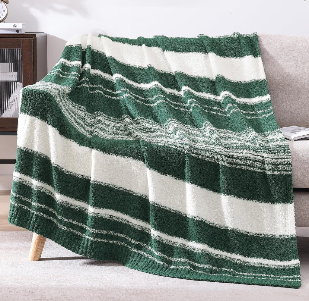 WRENGONGE Dark Green Throw Blanket, 50x70 Soft Cozy Striped Throw Blankets for Couch, Sofa, Bed, Travel, Lightweight Fluffy Warm Plush Decorative Blankets for Women, Men,Kids Gift