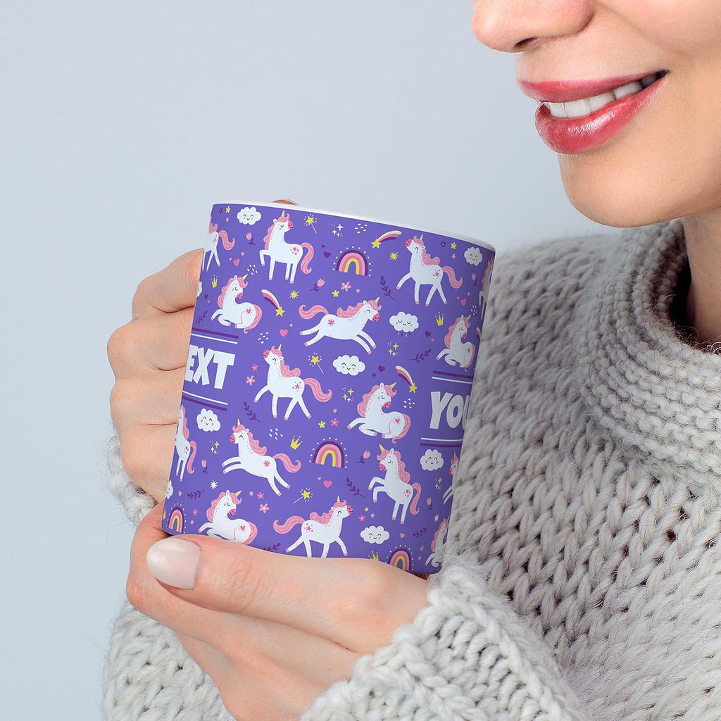 Personalized Mug for Kids - Purple Unicorn - Custom Name/Text, Ceramic Hot Chocolate/Cocoa/Coffee Cup for Girls, Birthday/Christmas/Holiday Gift - 15 oz, White Handle