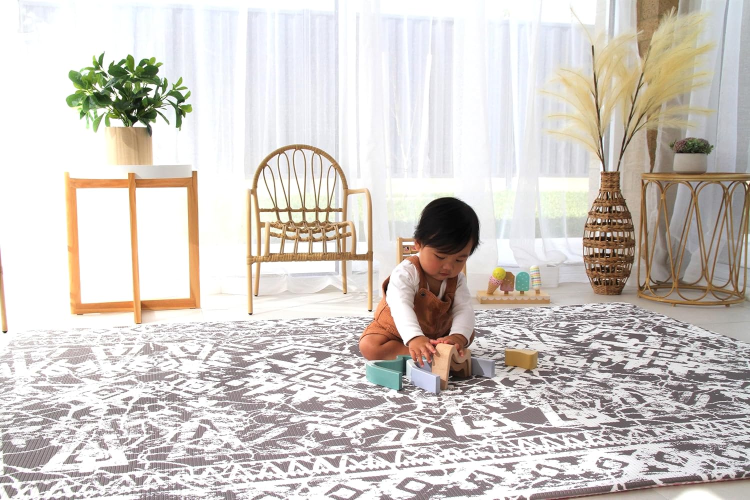 Cushmat Stylish Reversible Foam Play Mat (Large, Explorer - Ash Rose) - Soft, Waterproof, Durable Play mat for Infants, Babies, Toddler, Kids & Grownup - 6.5ft x 4.5ft