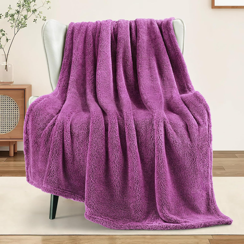 Exclusivo Mezcla Soft Fleece Throw Blanket for Couch, Super Soft Velvet Plush Bed Blanket, Fuzzy Cozy and Warm for All Seasons, 50x60 Inches, Purple
